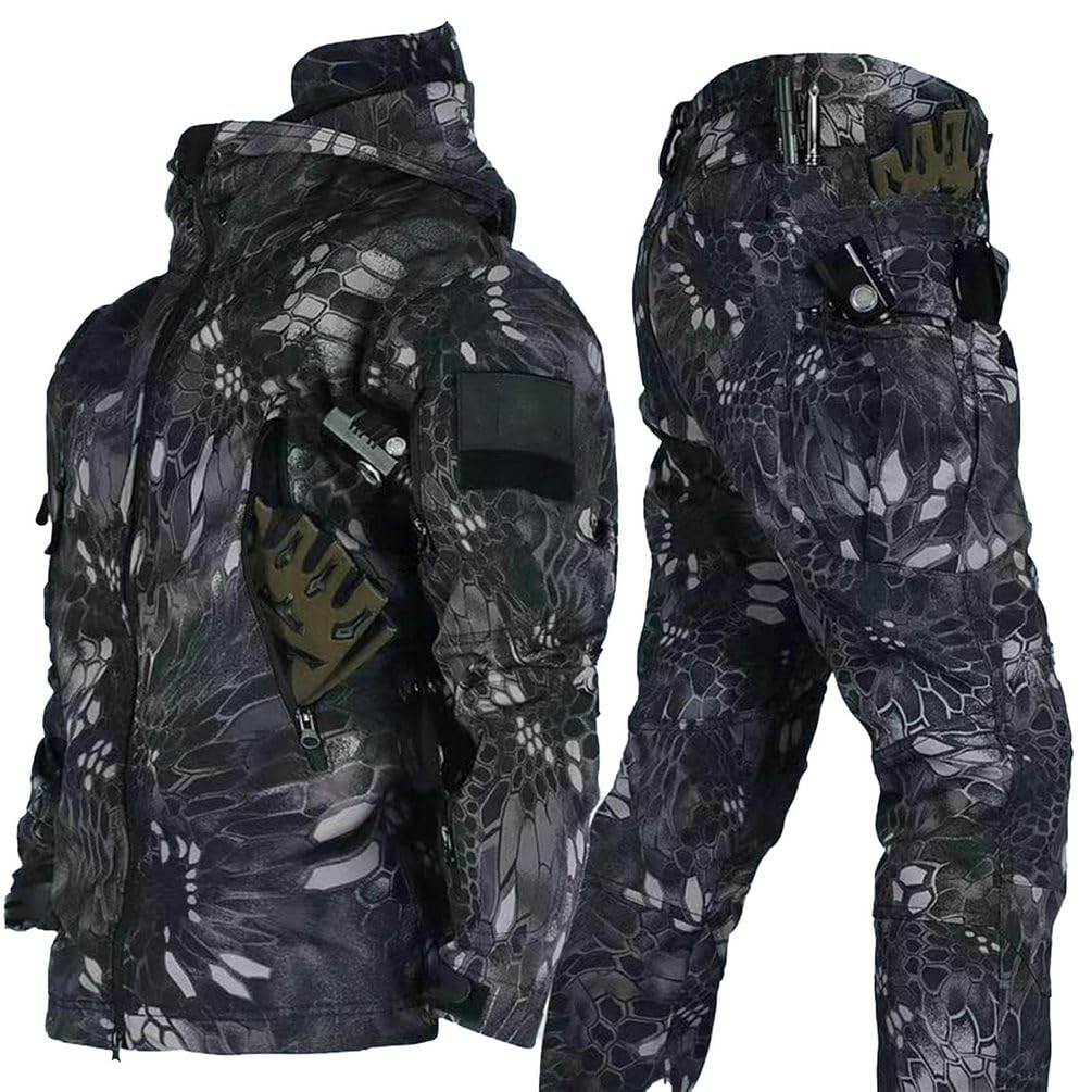 Combinaison De Ski D'ExtéRieur pour Homme, Ensemble Veste Et Pantalon Tactique 2025, Combinaison De Combat Militaire, Veste Softshell, avec Plusieurs Poches ZippéEs