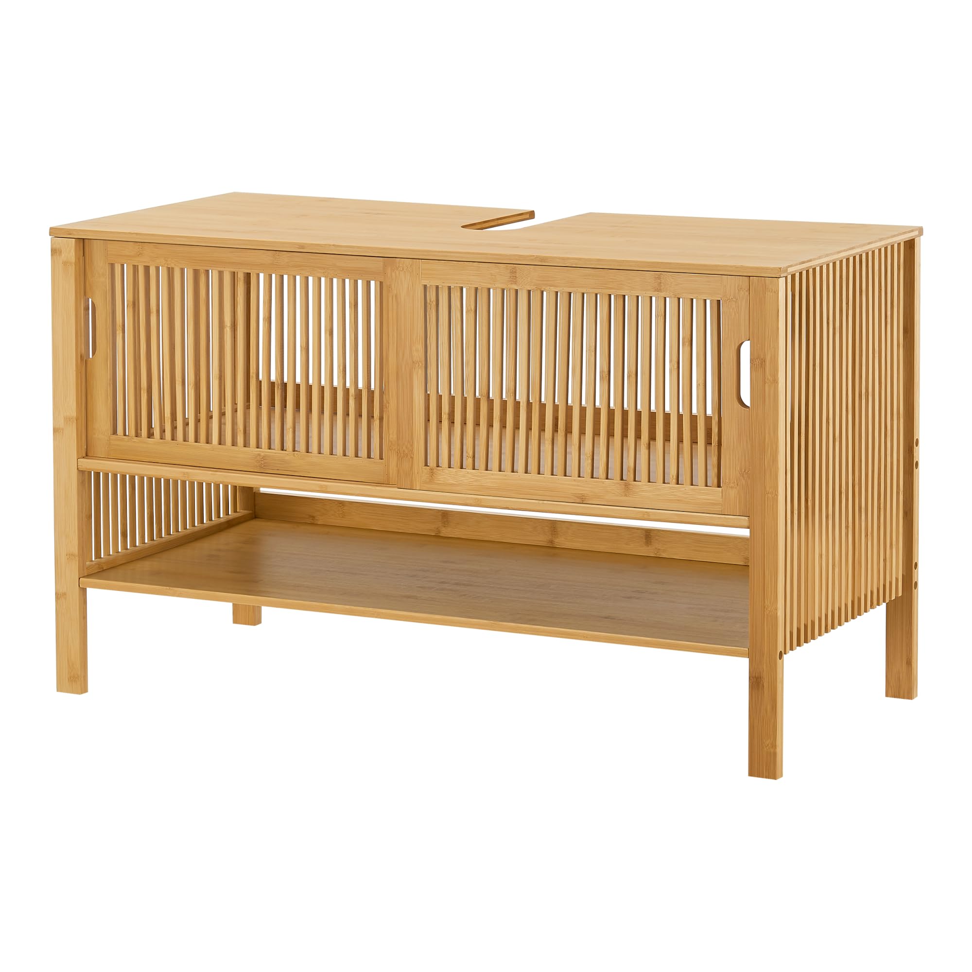 [en.casa] Armadio Sottolavabo Mobile da Bagno con 2 Ante Scorrevoli e Scomparto Aperto Armadietto in Bambù per Lavabo da Appoggio Mobiletto per Lavandino 60 x 100 x 45 cm