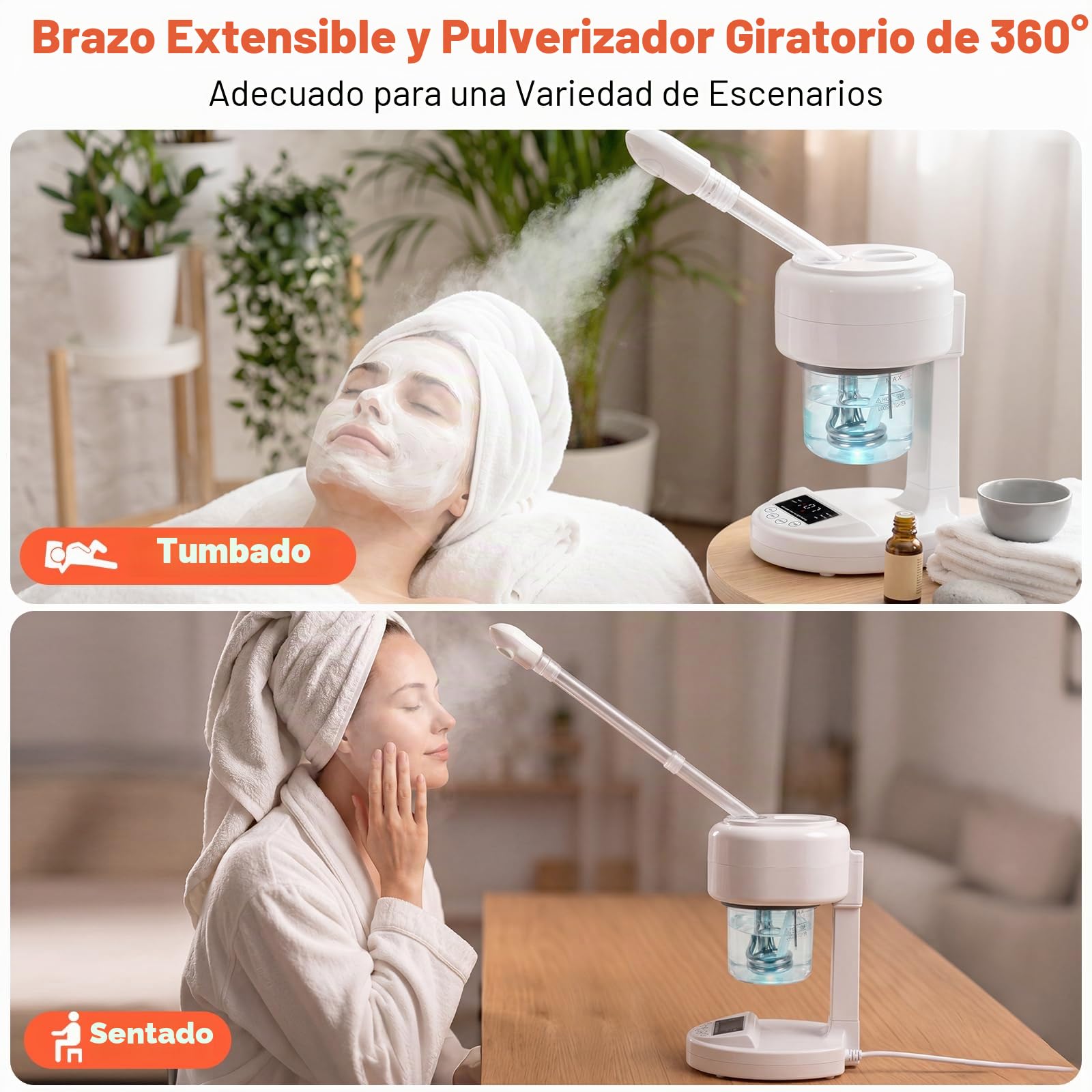 Vaporizador facial portátil, ozono y niebla caliente, humidificador de mesa para spa facial, cuidado de la piel en casa, salón de belleza profesional con boquilla giratoria de 360°