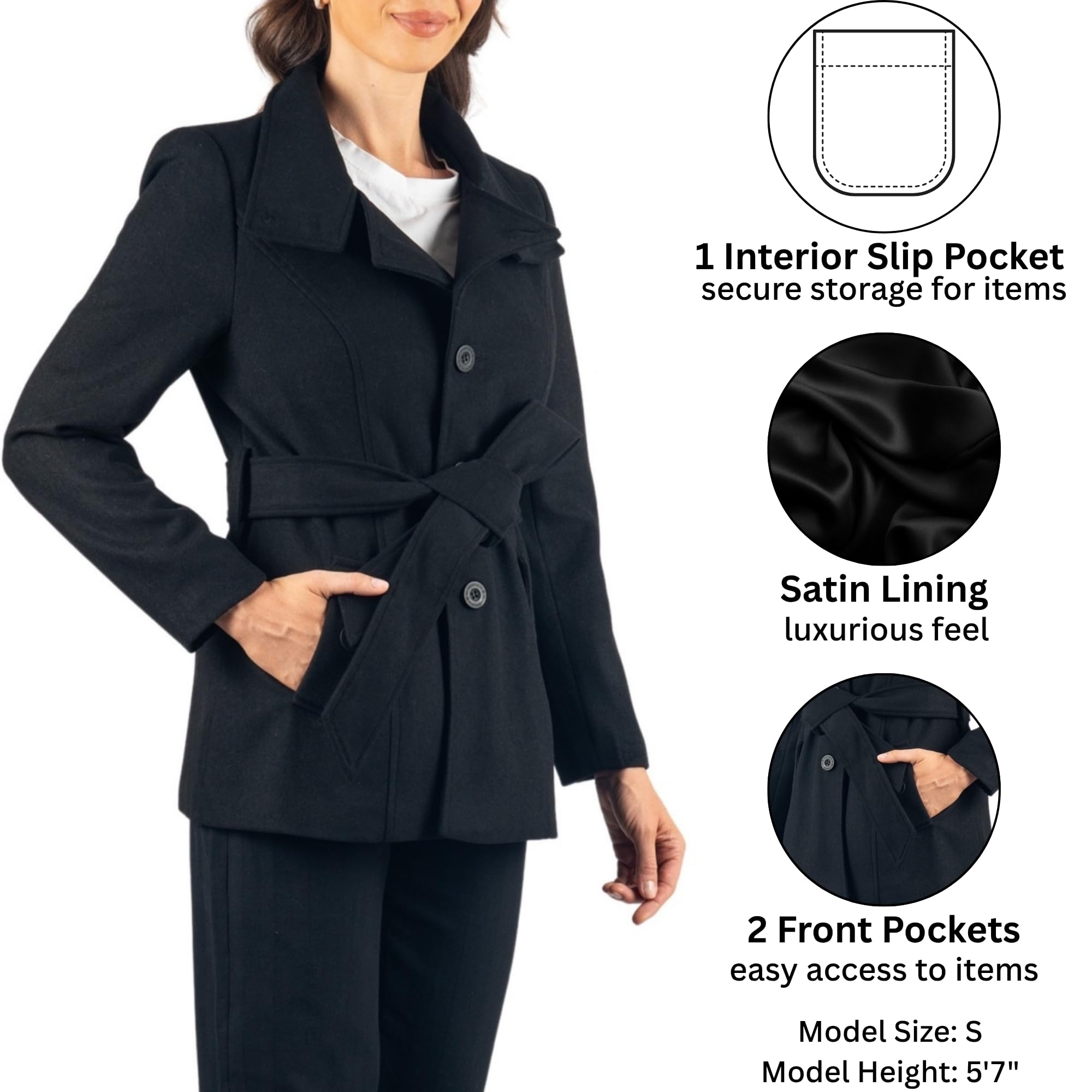 alpine swiss Bella Abrigo de lana para mujer Chaqueta con botones Chaqueta con cinturón