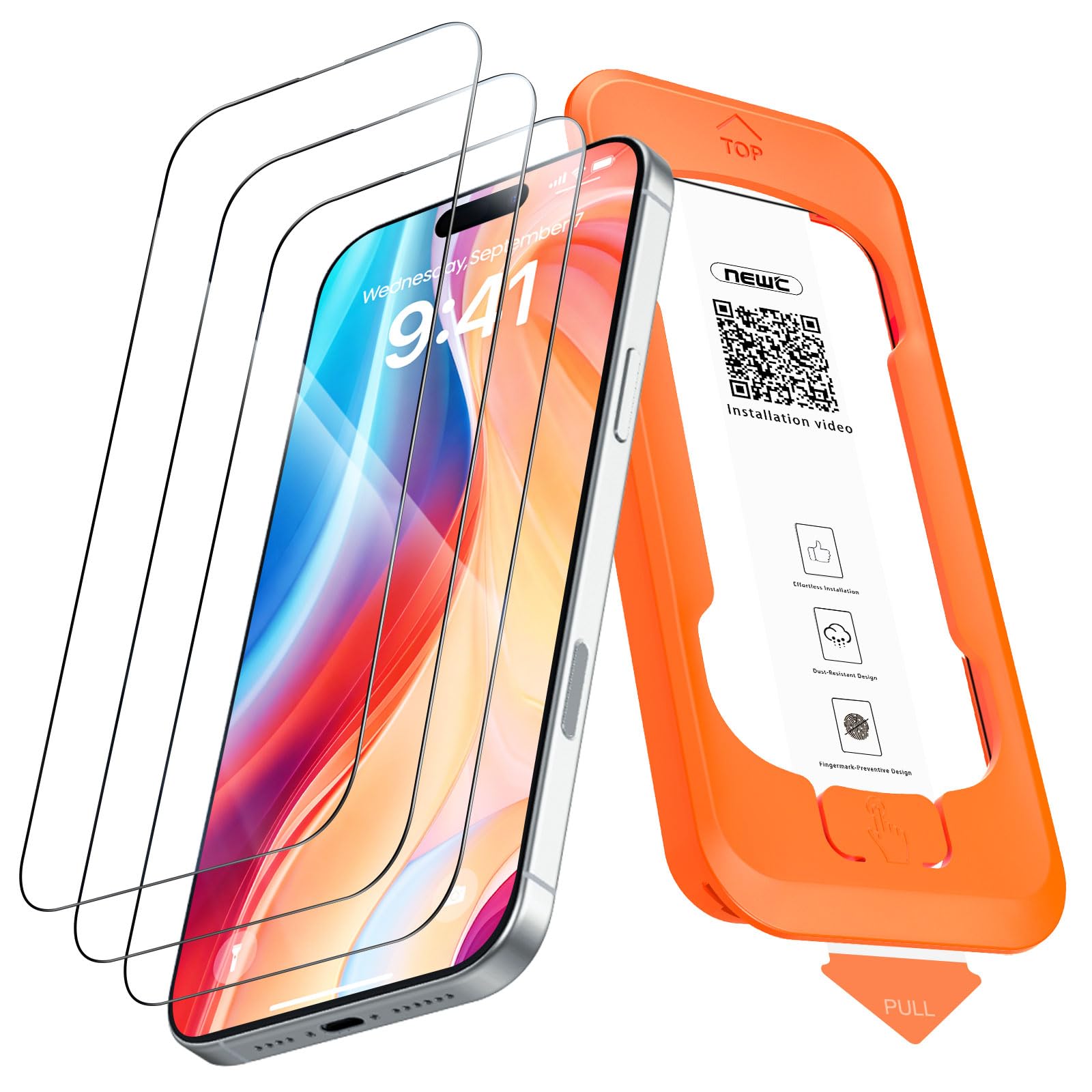 NEW'C 3 Pezzi, Pellicola Protettiva Schermo Intero per iPhone 17 Pro Max 6,9 pollici [Installazione Automatica], Vetro Temperato - Ultra Resistente - Adatta alla Custodia