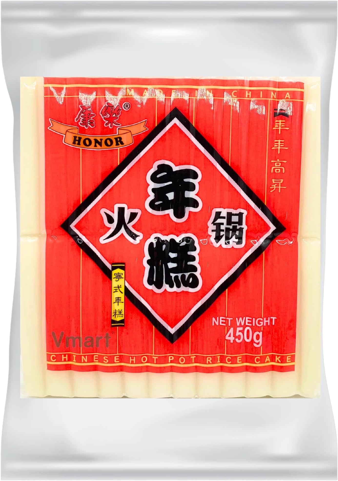 Honor Natural Original Rice Cakes Tteokbokki Topokki, Chinese, Korean, Japanese, Classic Gluten Free Vegan Vegetarian Halal Dish Ingredient, 1 Pack of 450g Vmart