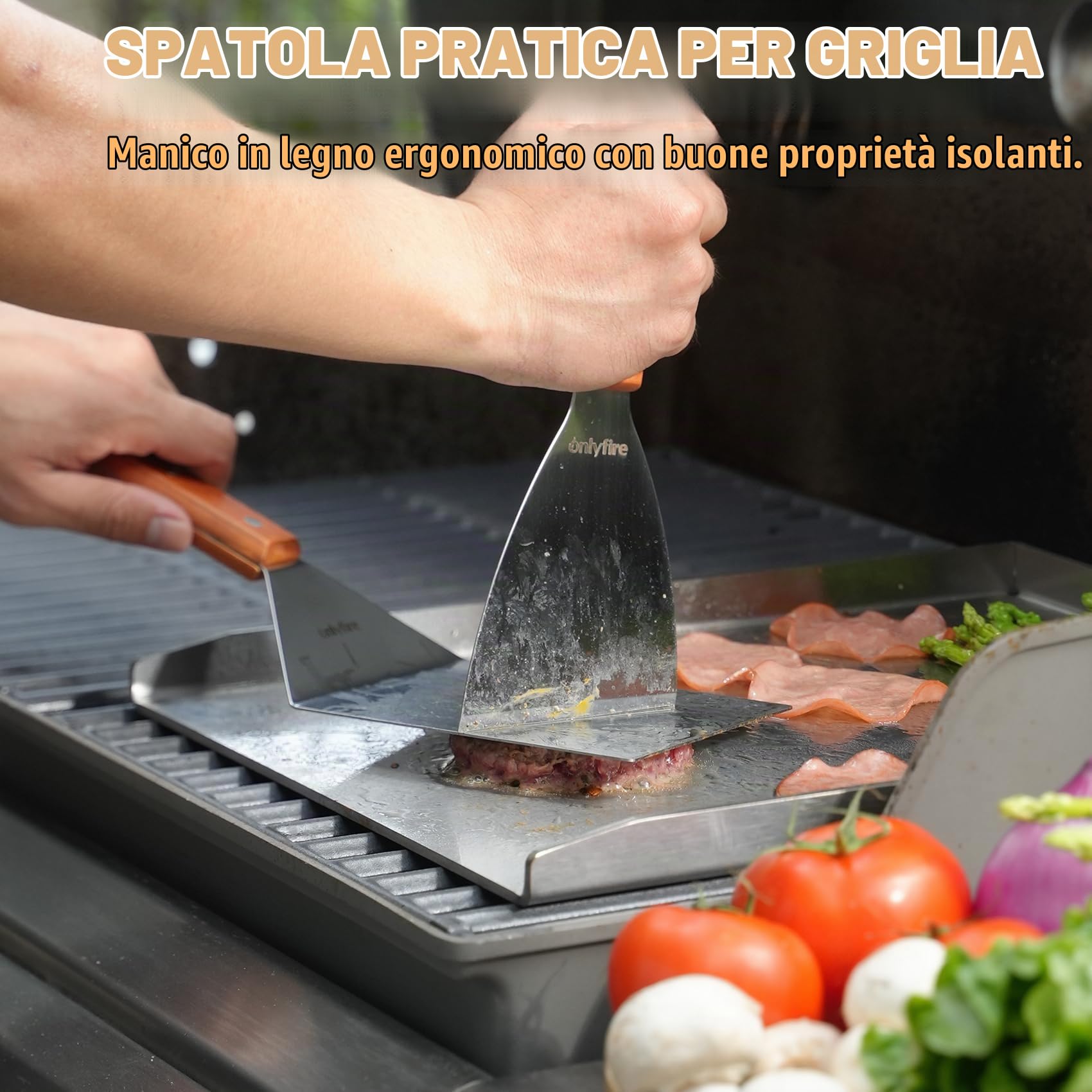 Onlyfire Piastra per Grill in Acciaio Inox con 1 Raschietto per Barbecue e 1 Spatola per Piastra per BBQ a Carbone o a Gas, Accessori per Griglie, 40×30×2.5 cm