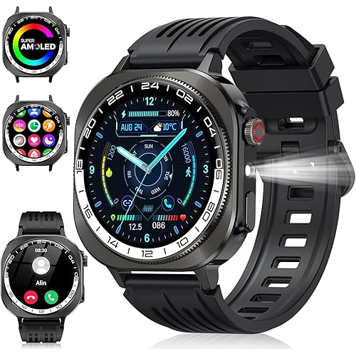 Smart Watch, 2025 AMOLED 3D 1.43" Smartwatch for Men Women (Answer/Make Call), 60 Days/Flashlight/130+ Sports, Heart Rate/Sleep Monitor, IP68 Waterproof Fitness Activity Tracker Android iOS