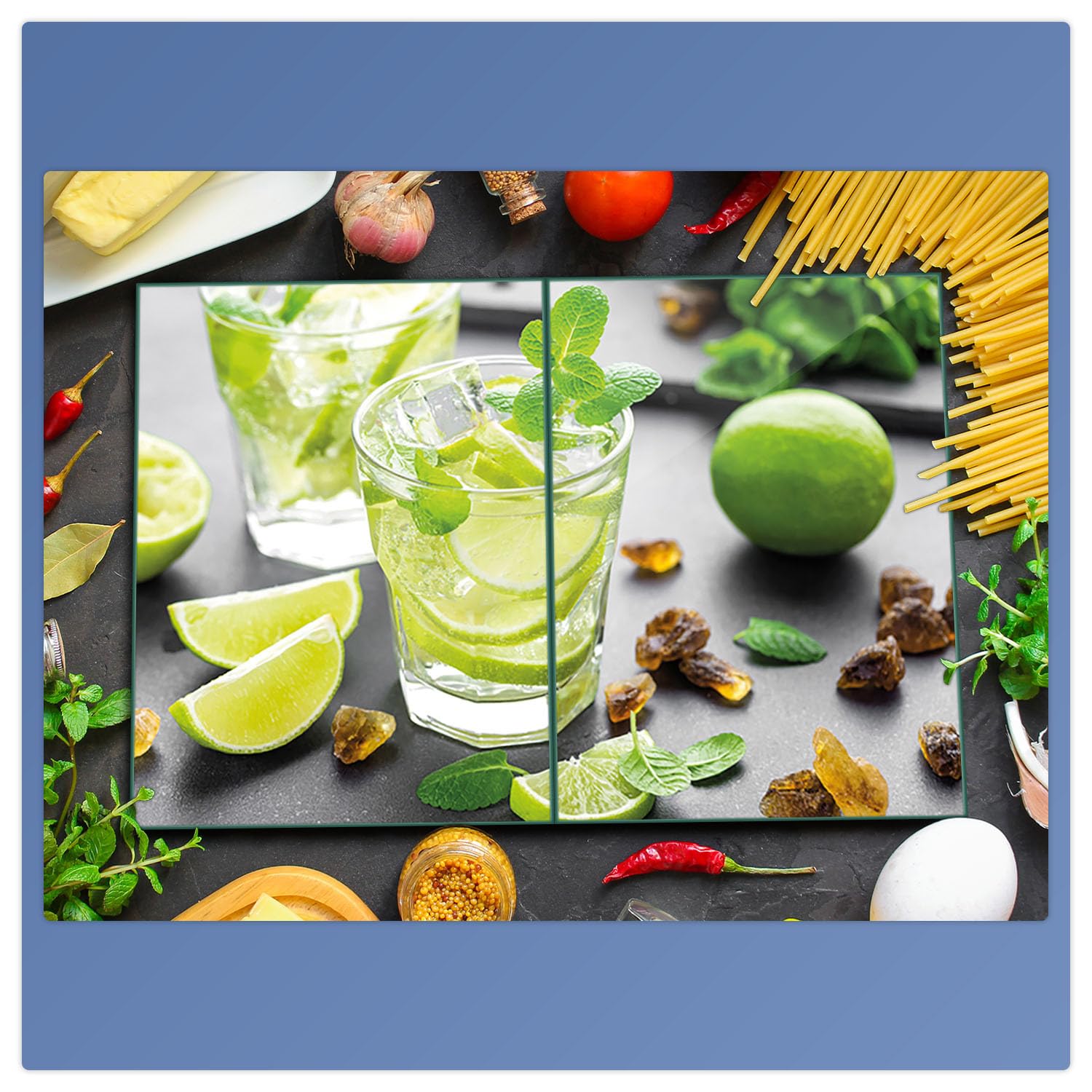 Herdabdeckplatte Abdeckung Ceranfeld Abdeckplatte Schneidebrett 2-Teilig 80x52 Lemon Grün Spritzschutz Glasplatte Ceranfeldabdeckung Schutz Herdschutz Sicherheitsglas Glasschneidebrett 2x40x52