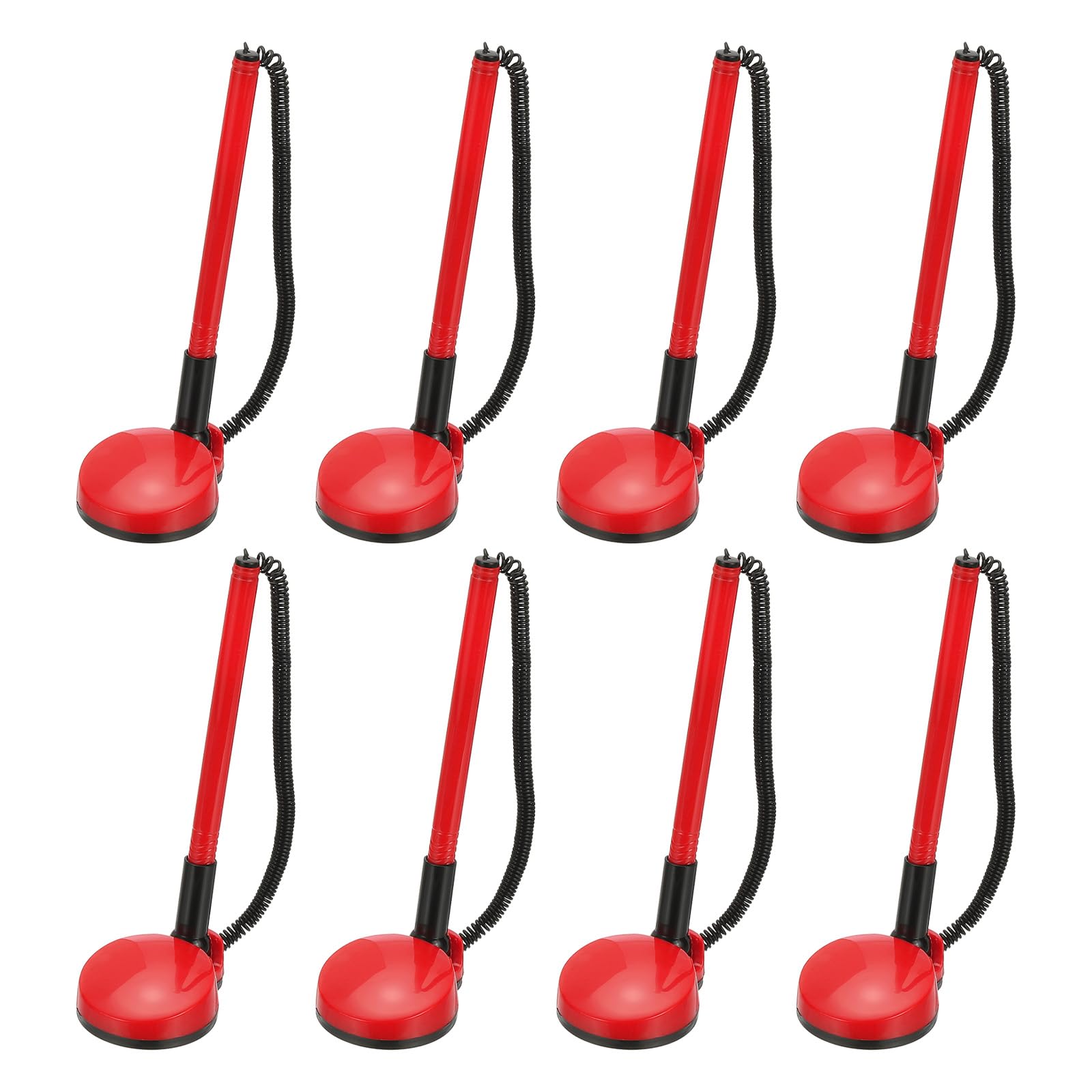 PATIKIL 8 Pcs Secure Pen with Adhesive Chain and Security Pen Holder, Reception Counter Pens Desktop Pen Black Ink Refills for Desk Workplace Office Home Supplies, Round Base, Red