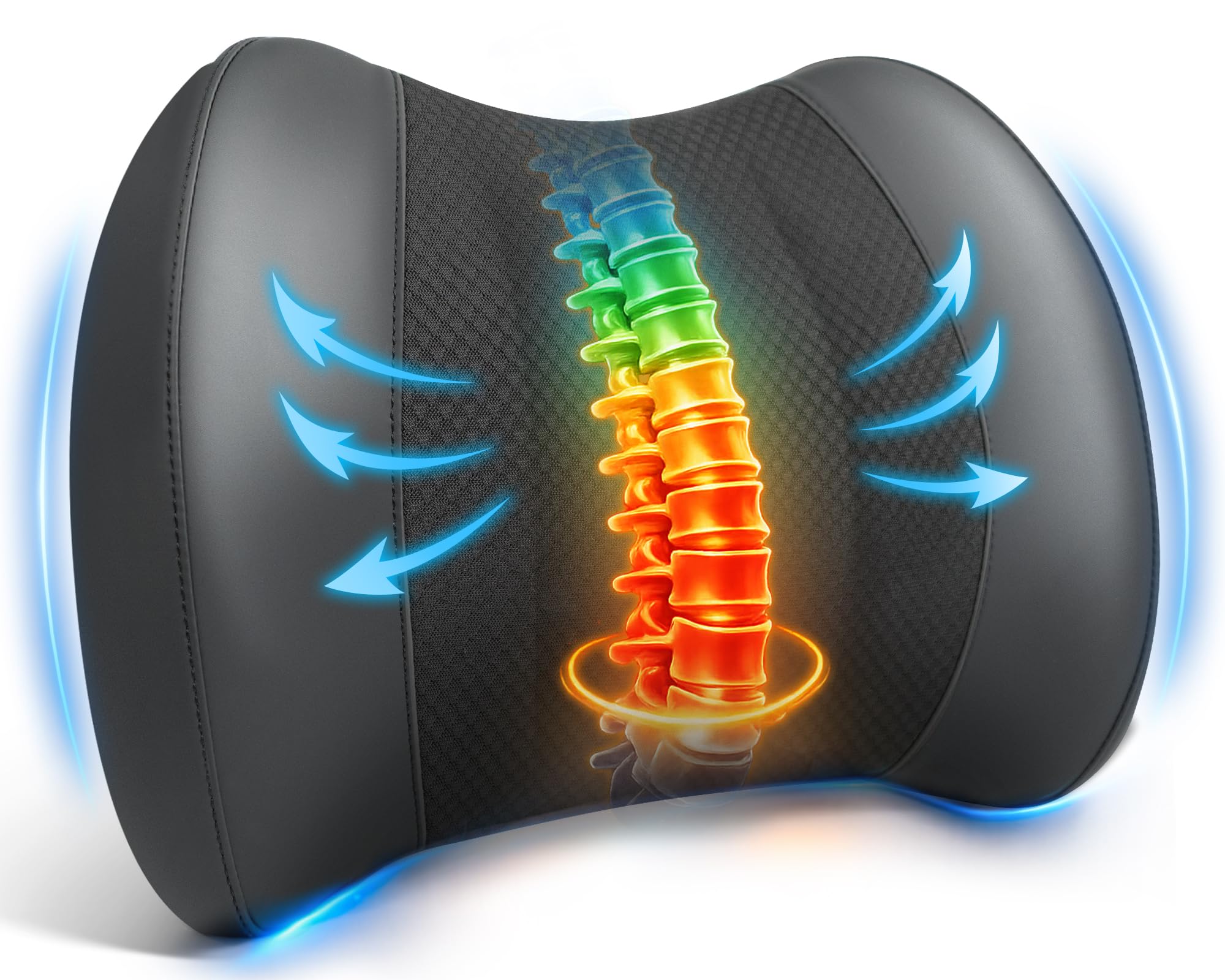 Lumbar Support Pillow: Memory Foam Lumbar Pillow for Lower Back Pain Relief - Car Back Cushion for Driving - Lumbar Support for Car-Office Chair, Wheelchair - Black