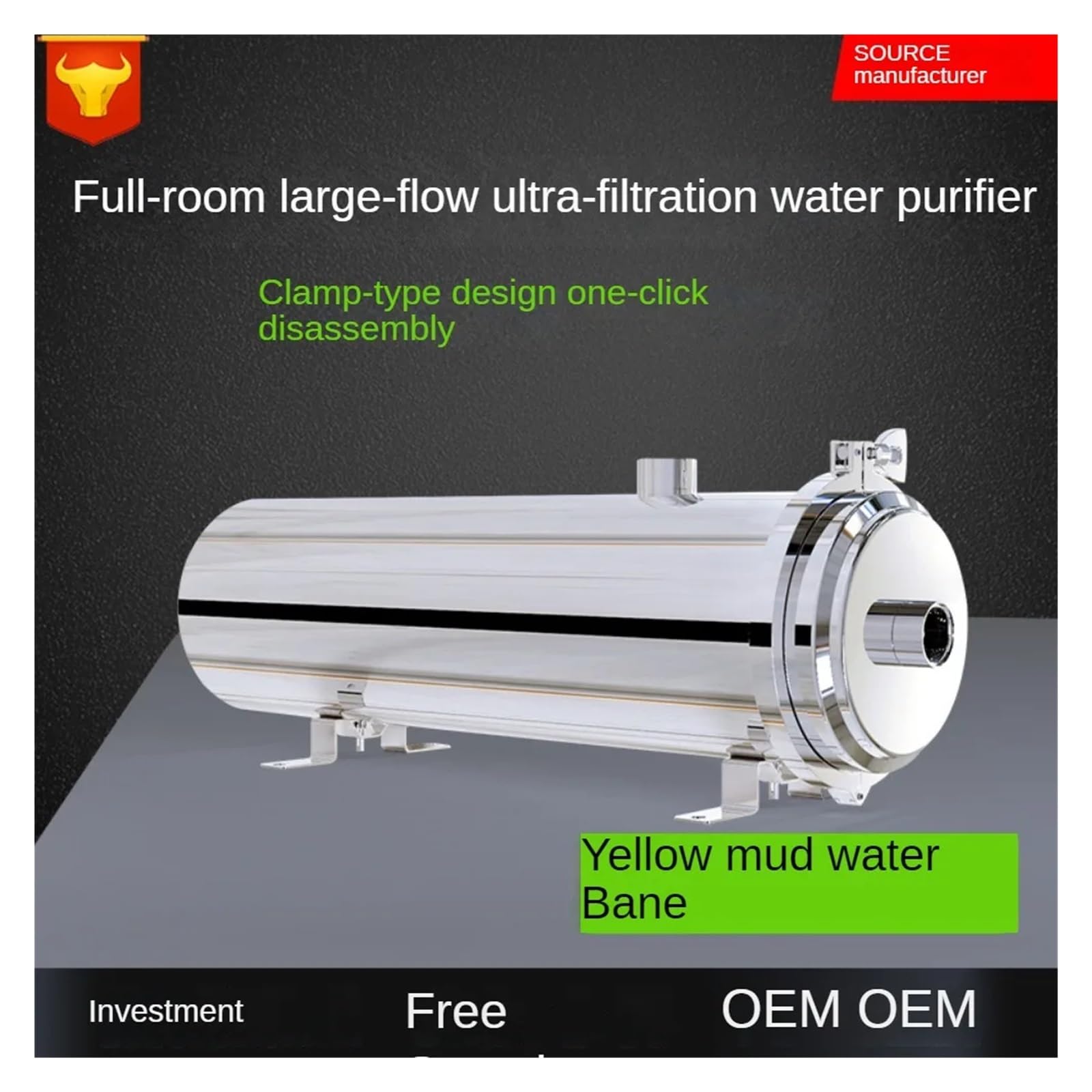 Filtre à eau, purificateur central en acier inoxydable, filtre de tuyau cuisine, du robinet domestique, pince purification par ultrafiltration(5000L)