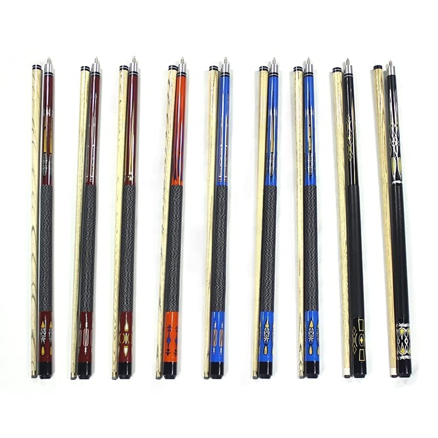 – 2-Pieces Professional Pool Cue Stick - 57" 12mm Tip (17-19oz) Premium Canadian Maple Wood Shaft, White Wood Butt, Leather Painting Hand Grip With Water Sticker, Billiard Pool Cue Stick