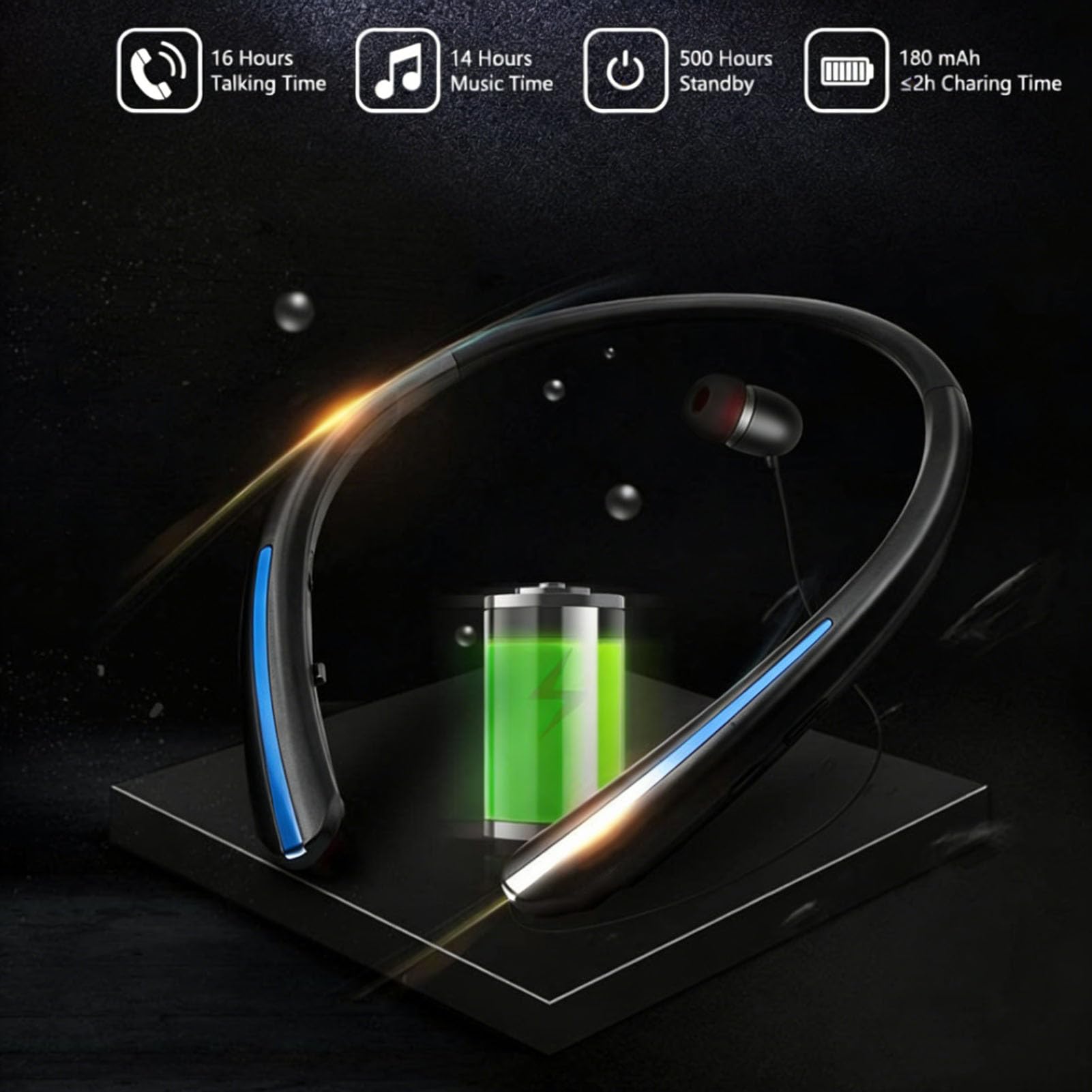 Dpofirs Cuffie Bluetooth Wireless Intrauricolari, Auricolari Bluetooth con Archetto da Collo con Microfono, per Sport, Corsa, Palestra, Viaggi, Riproduzione 24 Ore su 24, Connessione (BLUE)