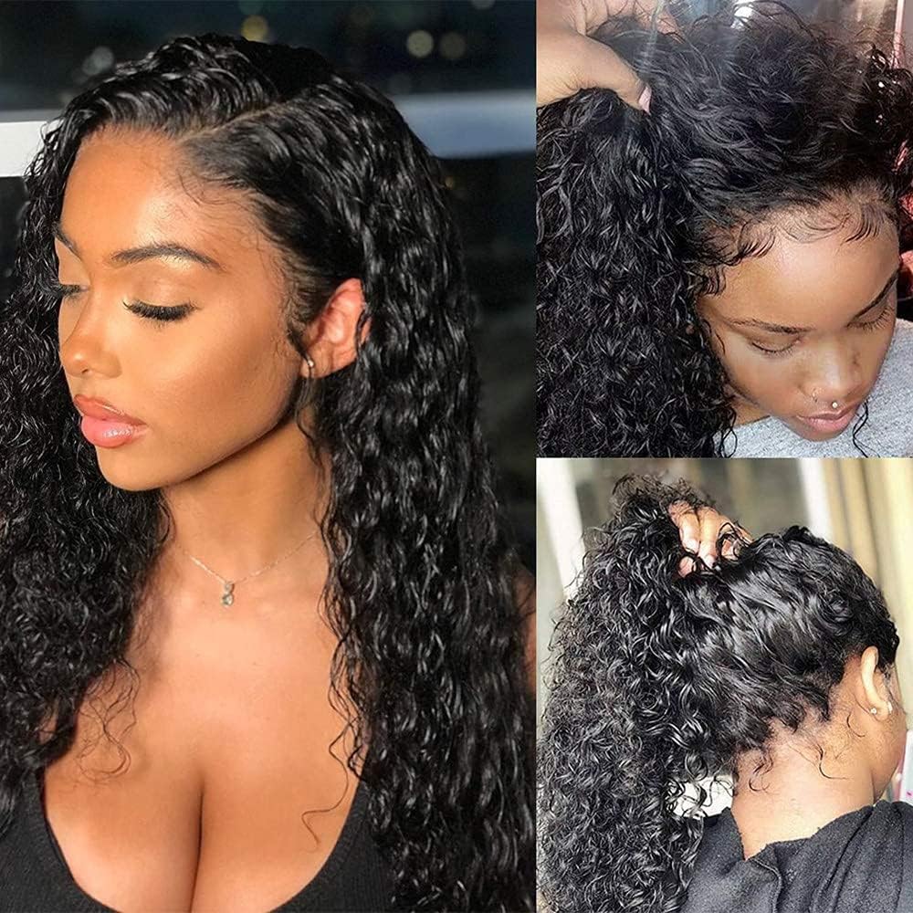 Water Wave Lace Front Wigs Human Hair for Black Women Brazilian Virgin Human Hair Water Wave Lace Closure Wigs Human Hair Pre Plucked Hairline with Baby Hair 150% Density Natural Color
