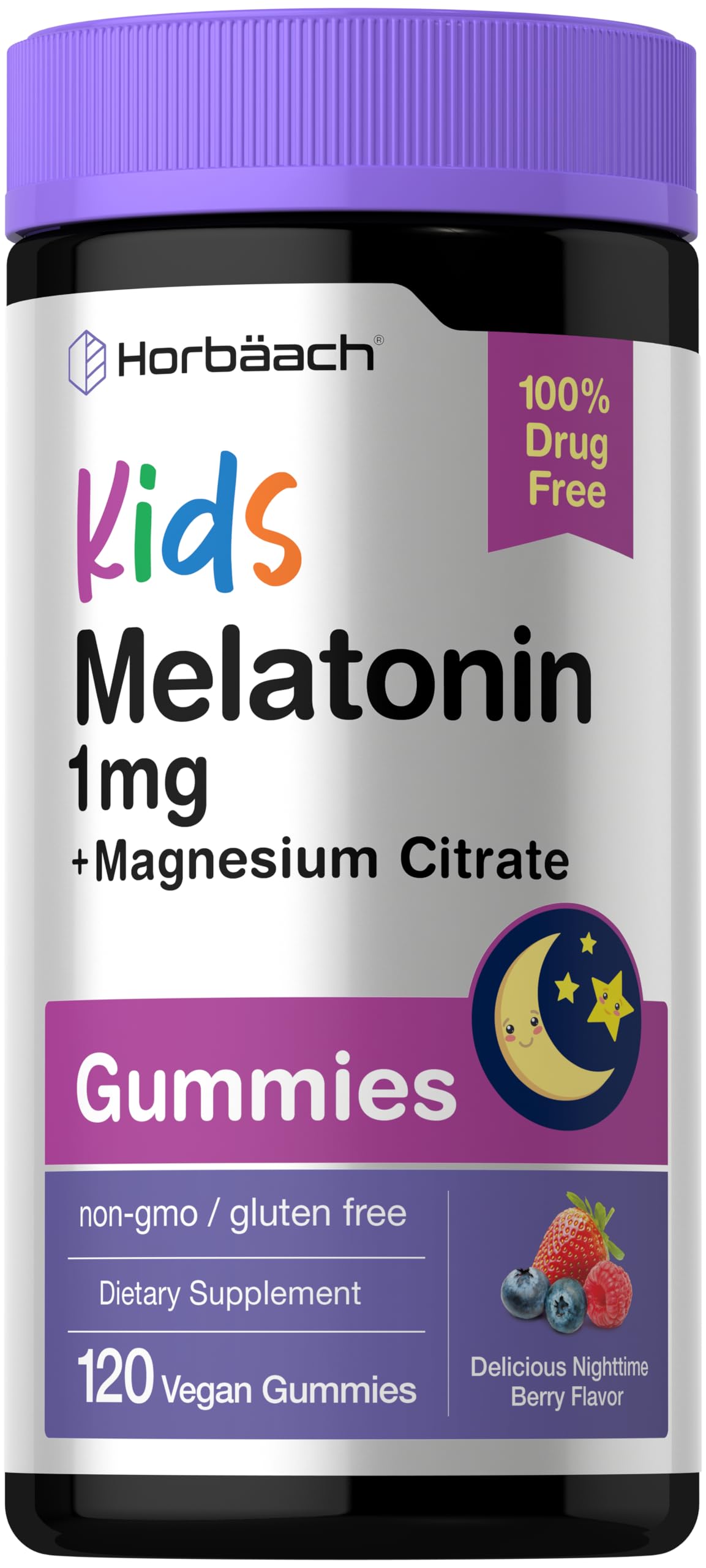 Horbaach Kids Melatonin & Magnesium | 120 Vegan Gummies | Berry Flavor