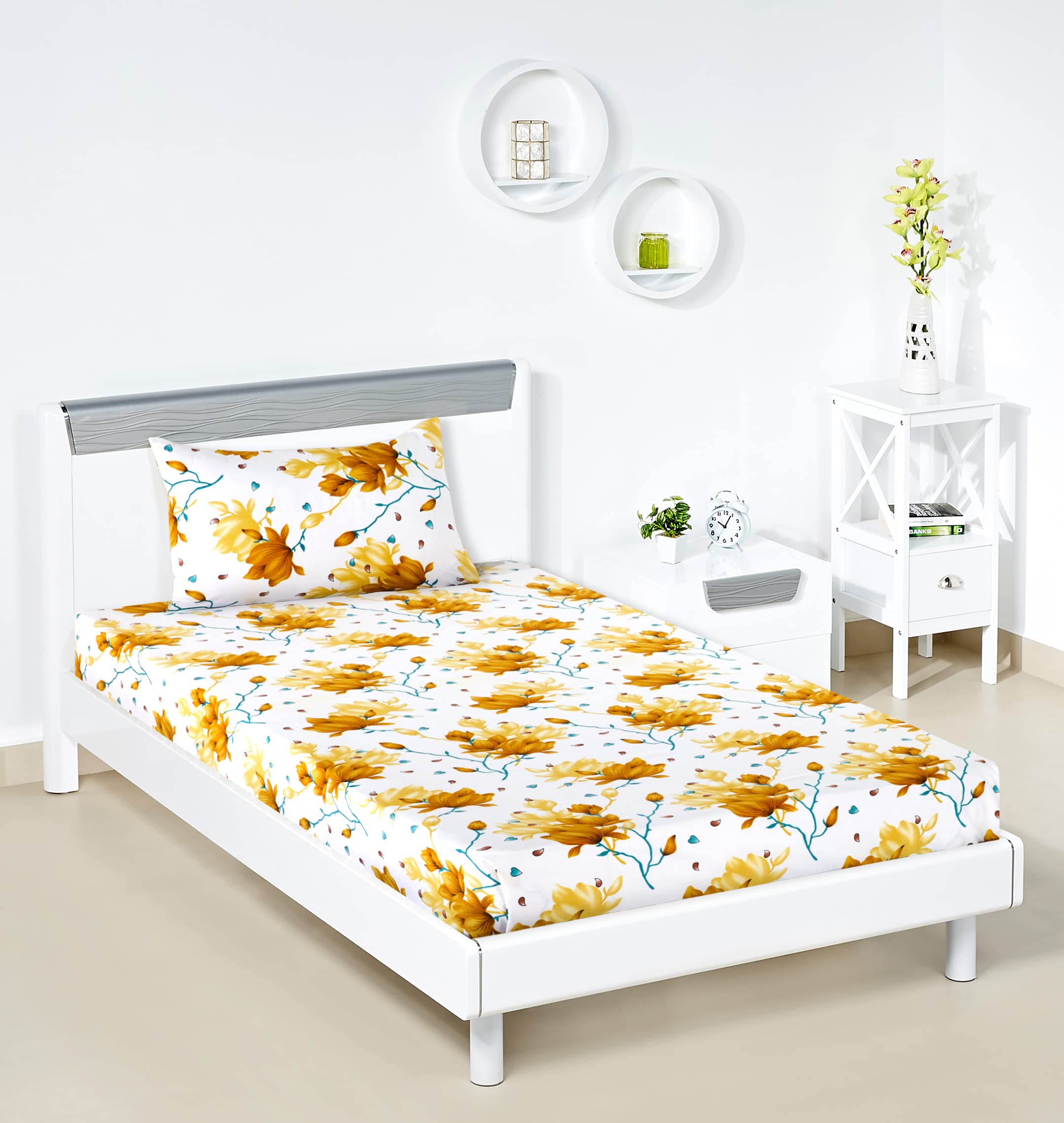 Amazon Brand - Solimo Polycotton Garden Rush Single Bedsheet with 1 Pillow Cover,Multicolor,95 GSM,144 TC (B0BSH2T6DL) Amazon Price History, Amazon Price Tracker