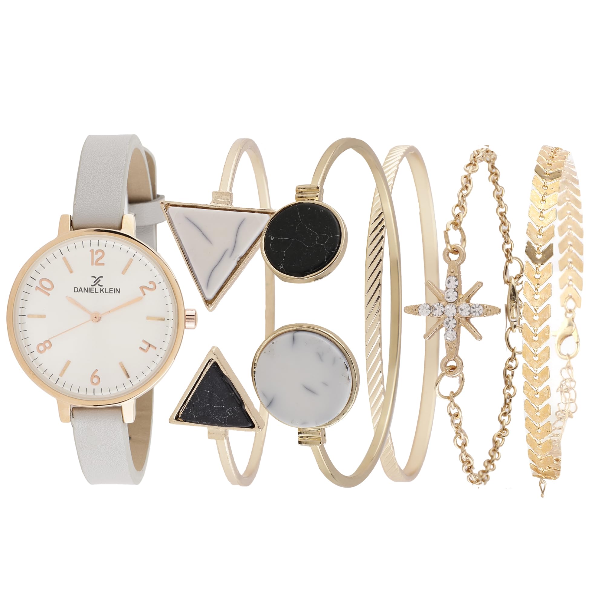DANIEL KLEIN Leather Silver Dial Analog Gift Set Watch With Bracelet For Women (Pack Of 6) - Dkg002-5 (B0CPFGJW1X) Amazon Price History, Amazon Price Tracker