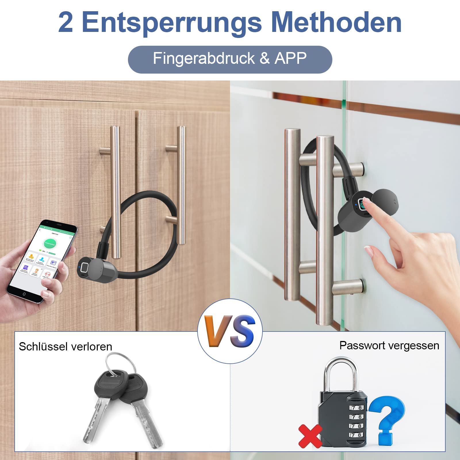 Antivol Vélo à Empreinte Digitale Anweller - Câble Acier 12mm, étanche, 20 Empreintes - Avec Appli, Partage, Tracking