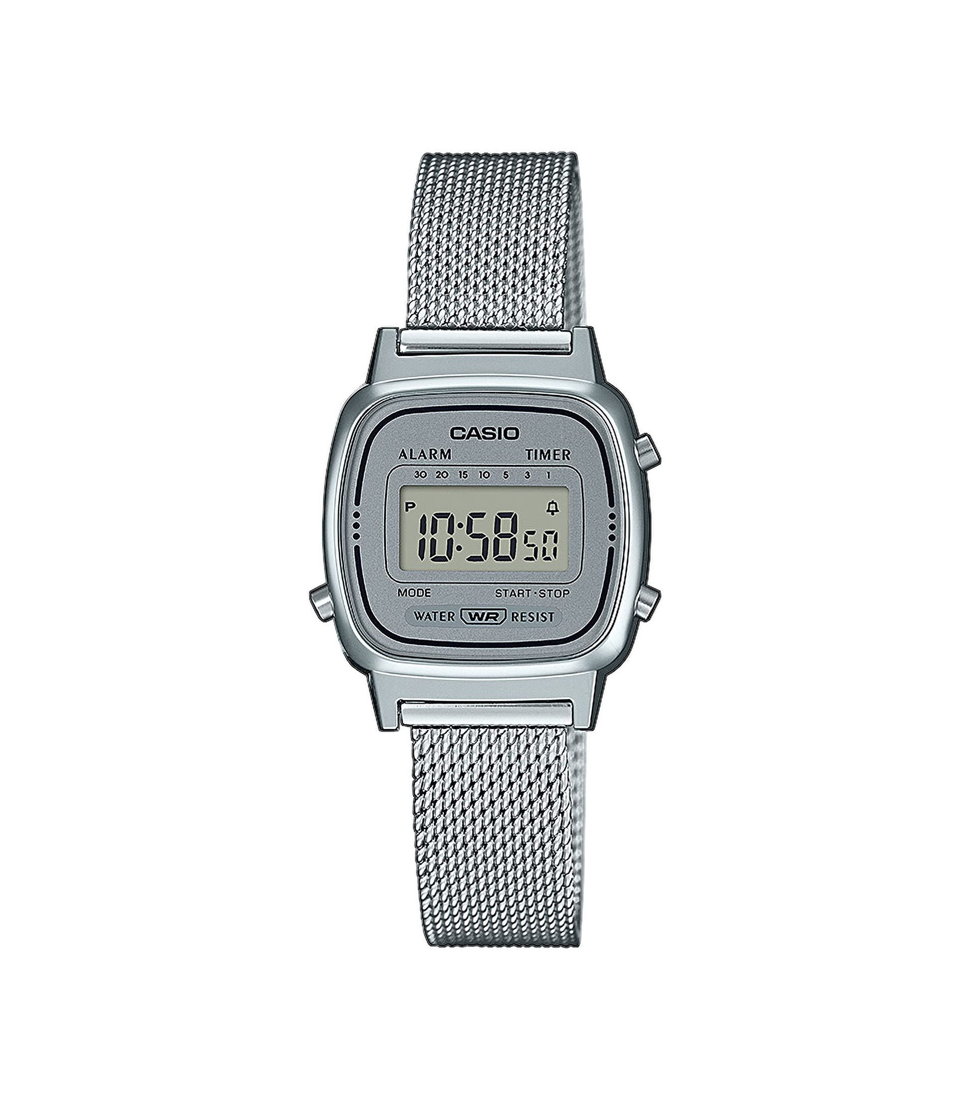Casio Reloj Digital de Cuarzo para Mujer con Correa de acero Inoxidable Macizo