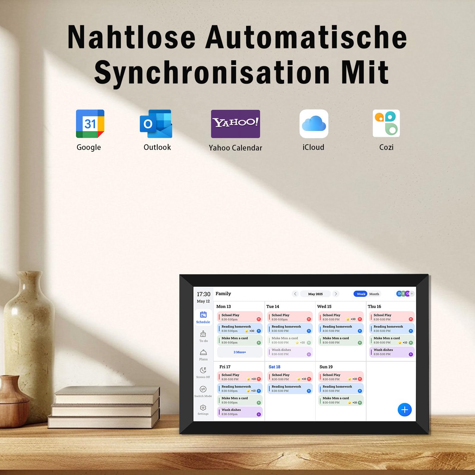 Banapoy 10.1" Digitaler Kalender mit Bilderrahmen, WIFI Touchscreen | Elektronischer Familienplaner mit HD IPS Display, Haushaltsplaner für Büro & Zuhause, Tischaufstellung