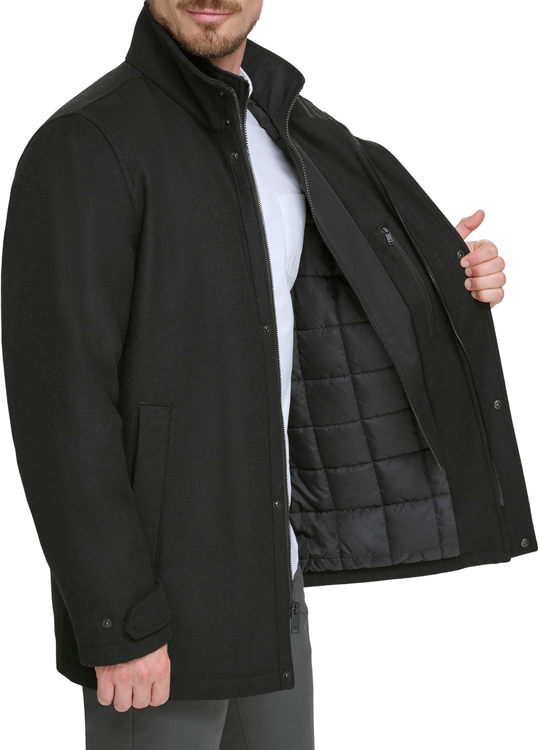 Men's Black Wool Melton Coat Feature Showcase