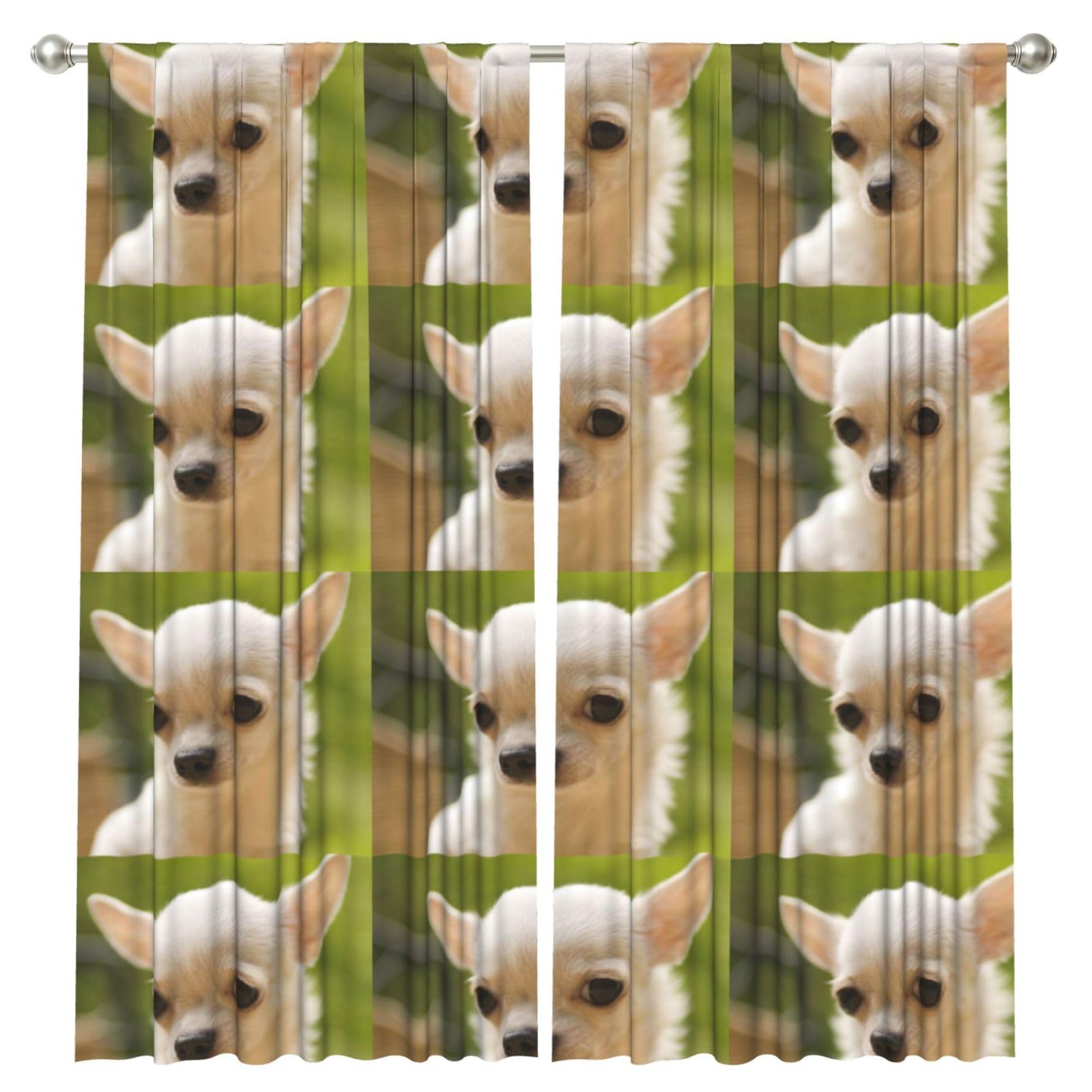 InOmak White Chihuahua Dog Face, 2 Panels Window Curtains 52 x 84 Inch Blackout Curtains for Living Room Bedroom
