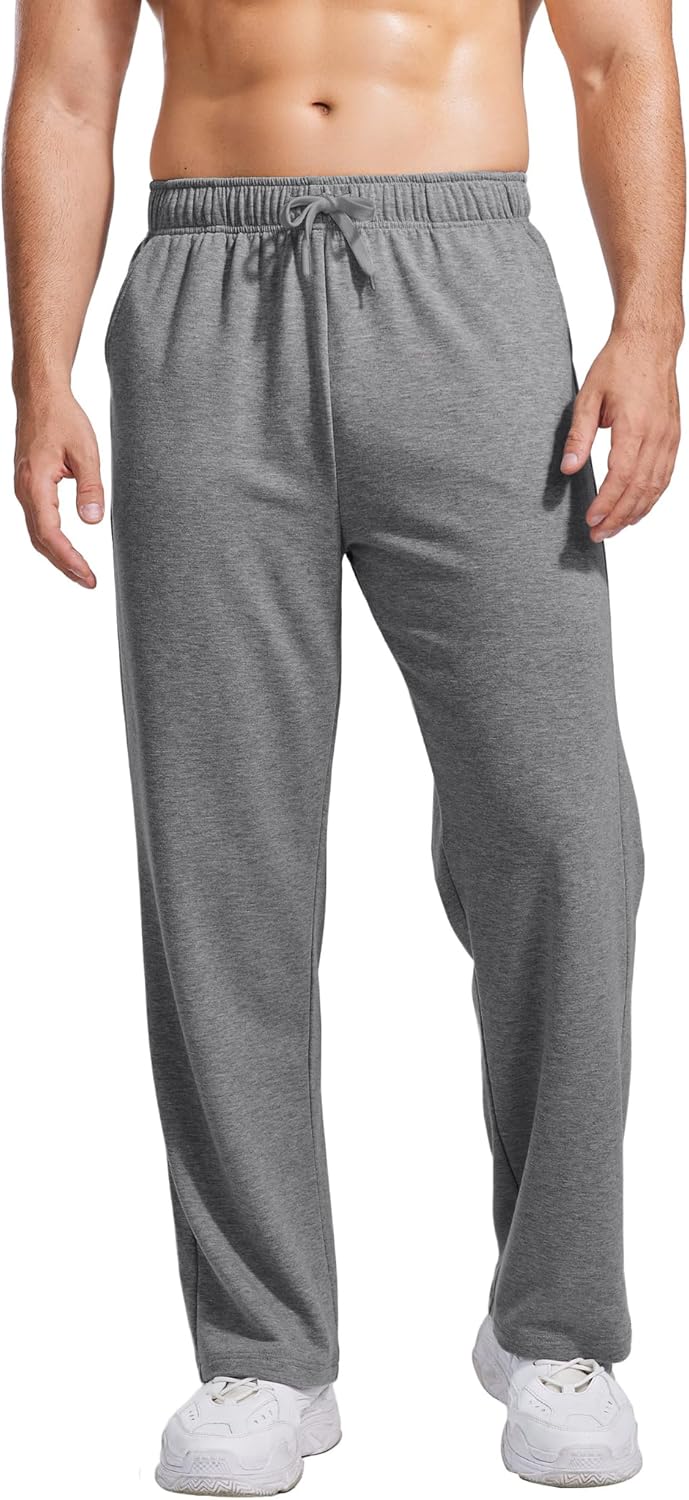 PINSPARK Men's Lightweight Sweatpants Cotton Yoga Pants Baggy Sweat Pants Open Bottom Lounge Jogger Sweatpants with Pockets - Image 4