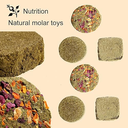 Abizoo Rabbit Natural Treats,10Pcs Timothy Hay Toys Chips Bunny chew Toys with Herbal Flowers Guinea Pig Treats for Hamster Chinchillas Gerbils Rats Small Animals Teeth Care Crisp Snacks(0.49 Ounce (Pack of 12))