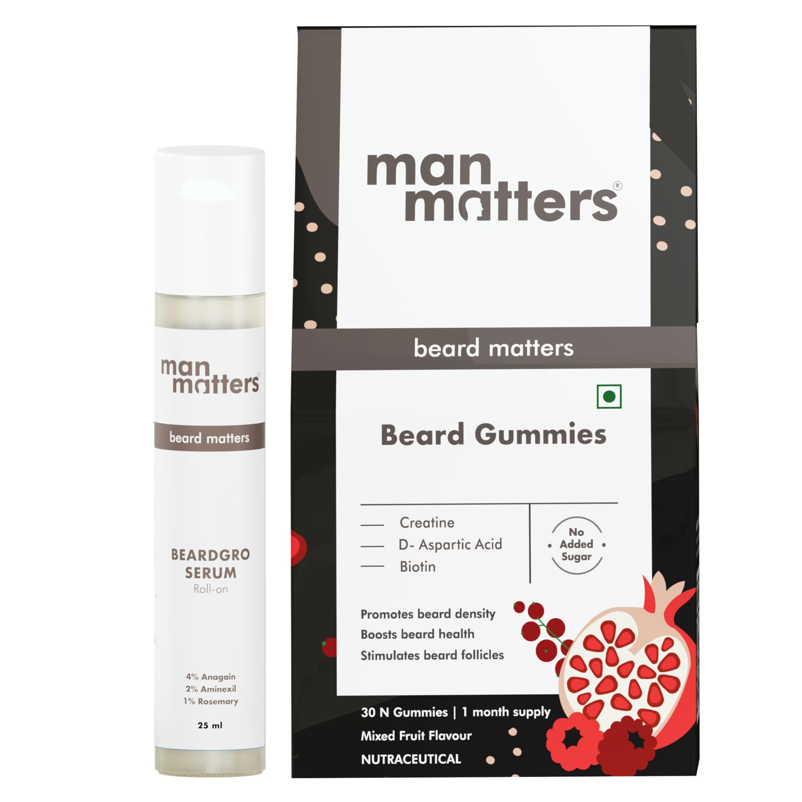 Man Matters BeardGro Oil-In-Serum Roll On 25ml With Beard Gummies 30N | Anagain, Aminexil & Rosemary | Biotin & Creatine | Reactivates Hair Cells, Improves Beard Density & Promotes Thicker Growth (B0D4MCJSGK) Amazon Price History, Amazon Price Tracker
