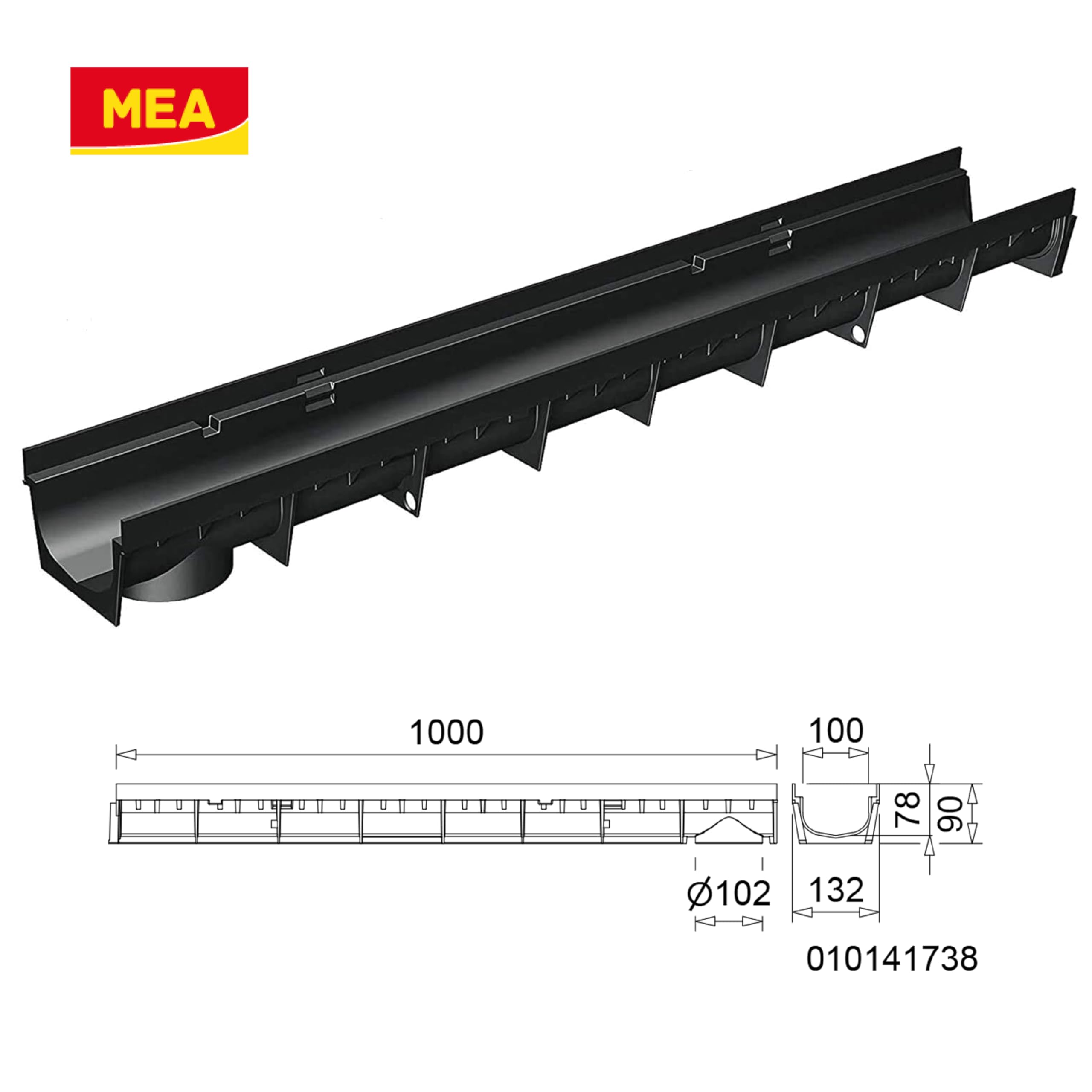 MEA Caniveau Extérieur MEAPARK 1 m Grille Passerelle Polyamide Drainage Terrasse Classe B125 Largeur utile 10 cm