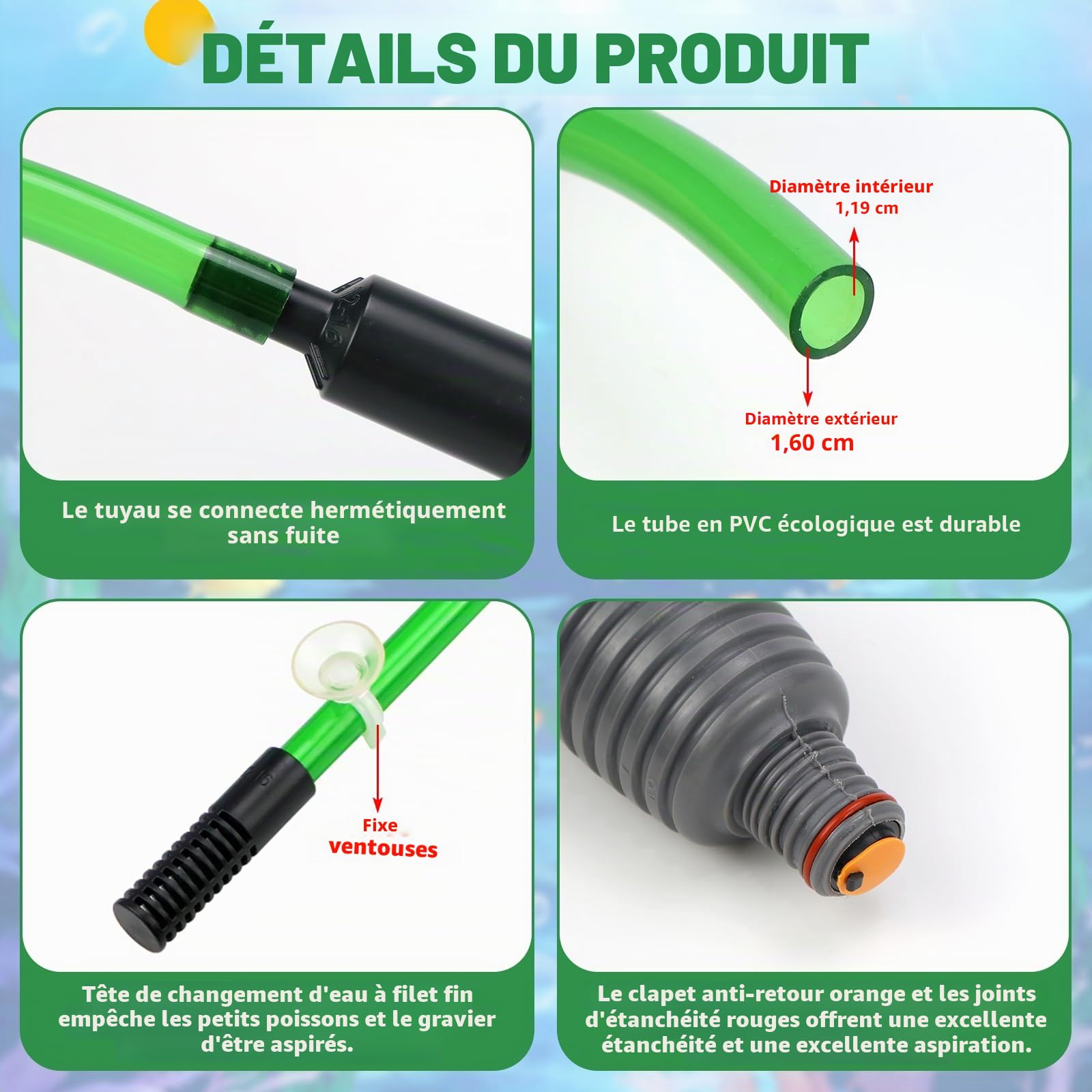 LPZMPZ Aspirateur Aquarium, Siphon Aquarium, Pompe Nettoyage Aquarium, Kit de Nettoyage pour Gravier d'aquarium avec Siphon pour Changement d'eau d'aquarium, Nettoyage de Gravier et de Sable