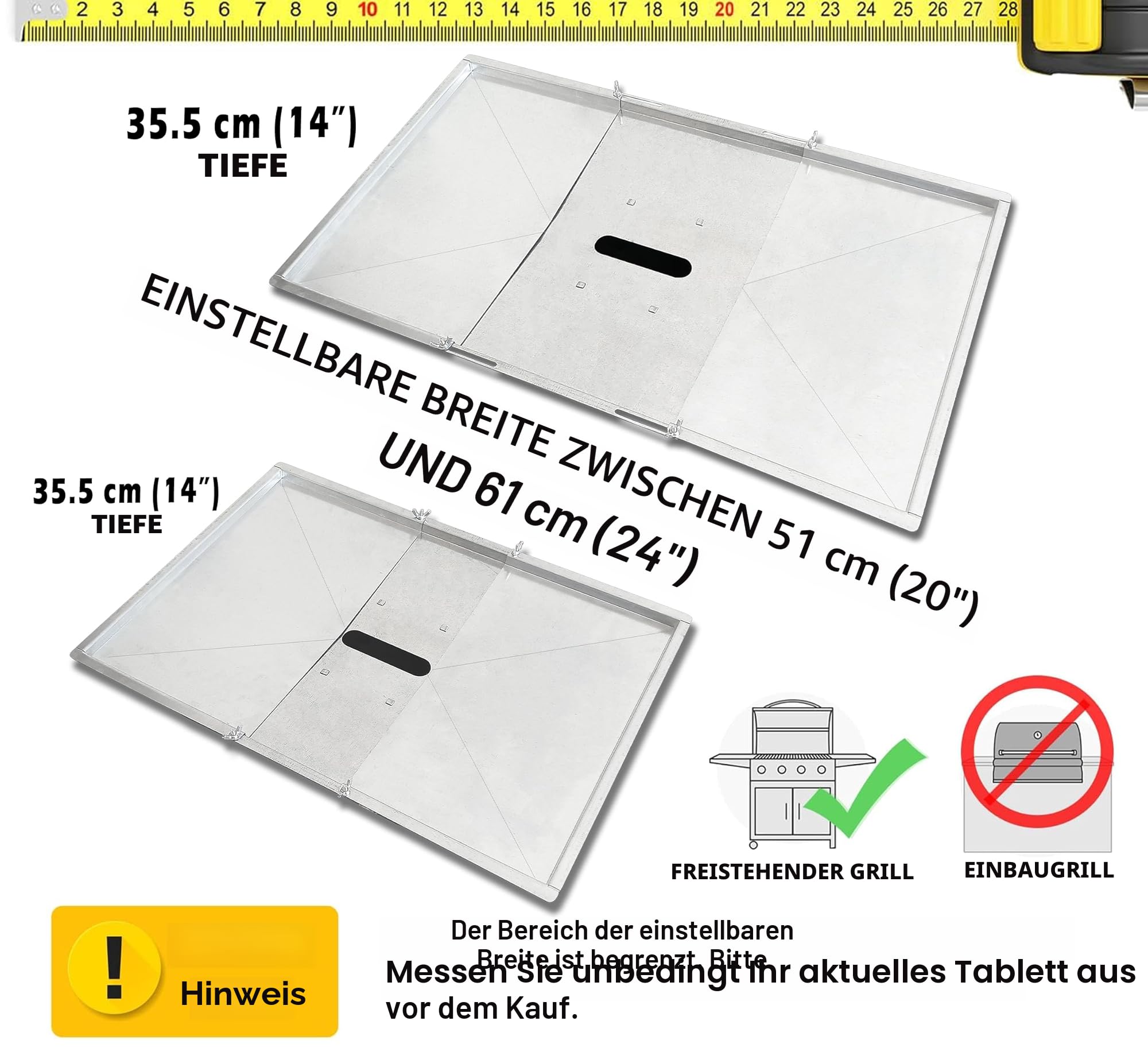 Ersatz-Fettwanne mit verstellbarer Länge (50,8–61 cm) für Grills von Biltema, Lucifer, Napolean, Landmann und anderen europäischen Marken, Universal-Fettwanne für Gasgrills