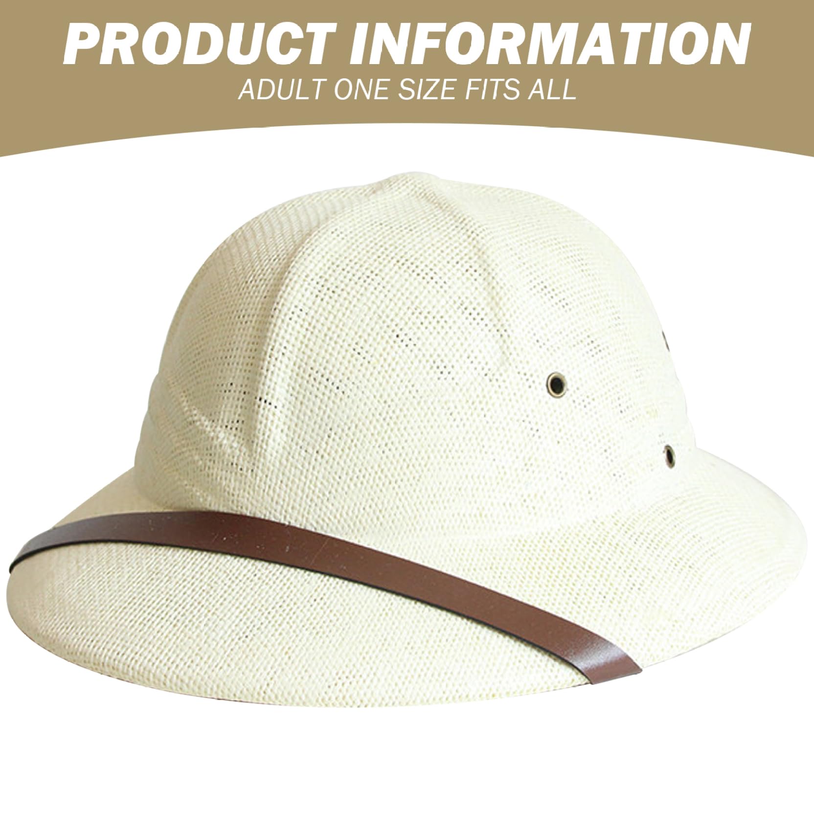 Casco da pith, cappello di paglia da uomo a tesa larga con decorazione con cintura, cappello da sole in tessuto traspirante con sottogola regolabile, per minatore all'aperto per costume da