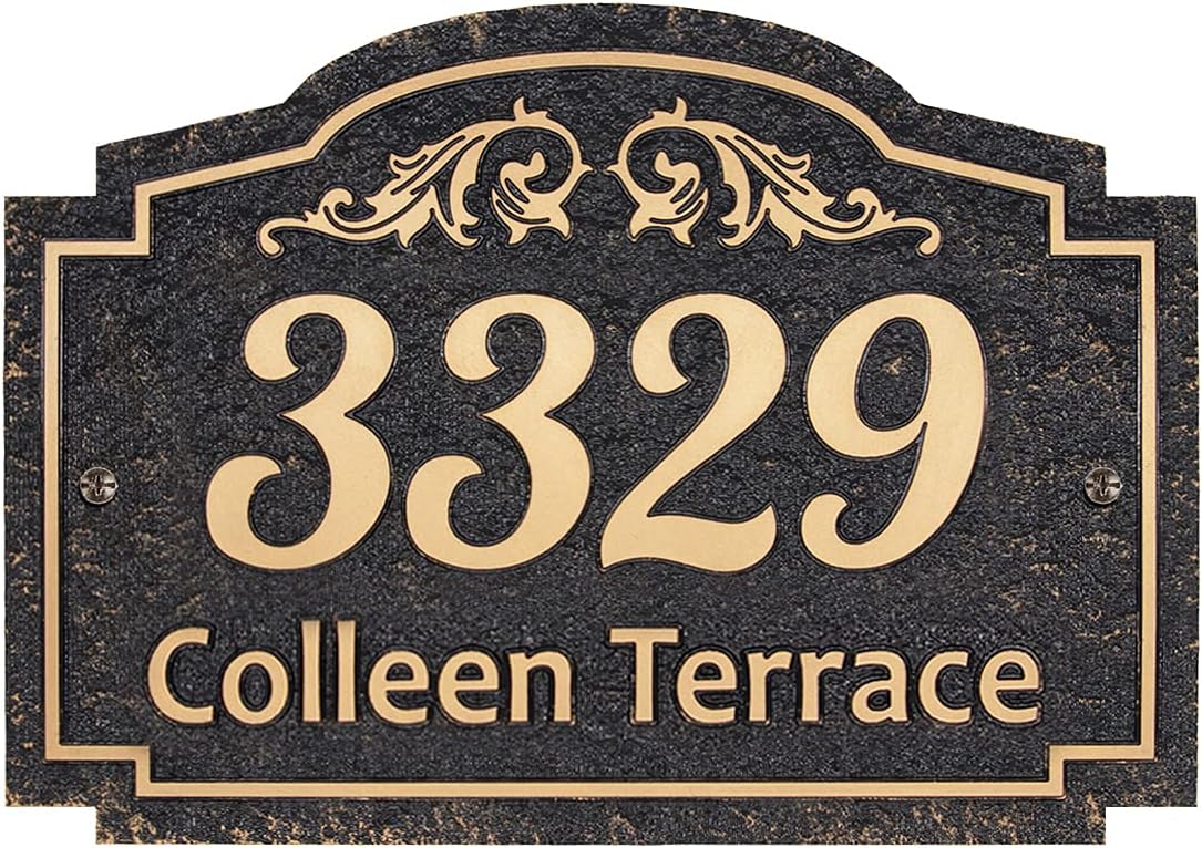 Handcrafted Carving Vintage Address Plaque Home Address Sign Decorative Personalized House Sign Garden Wall Plaque - Imitation Metal - Any Font - Arbitrary Layout (Garden)