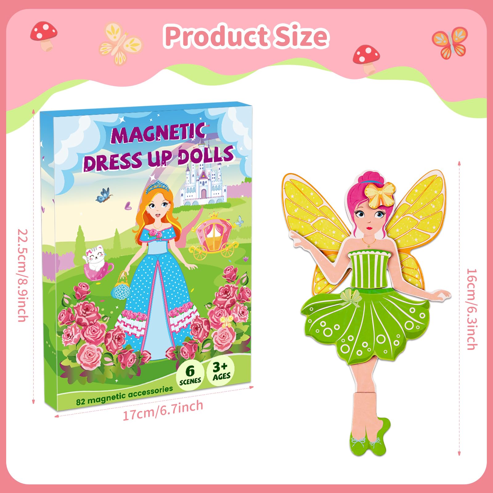 Muñecas magnéticas de vestir para niñas, kits de vestir con 82 piezas magnéticas, bailarina, sirena, juegos de viaje, viajes por carretera, avión, juguetes de actividad para niñas de 3, 4, 5, 6, 7