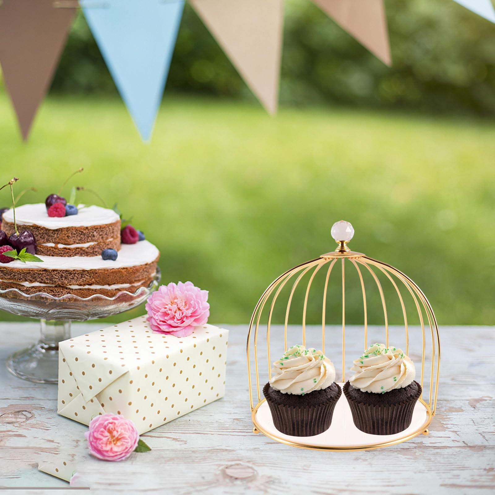 Frutero Decorativo de Hierro y Cerámica para Tartas y Postres