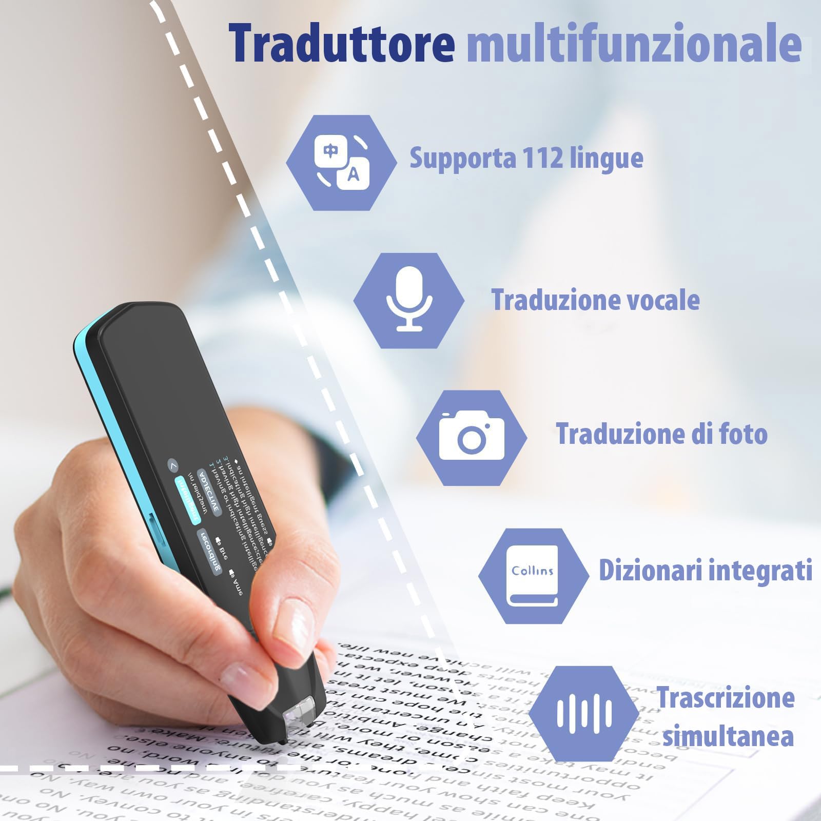 NEWYES Penna Scanner,Penna Lettura e Traduttore con touch screen da 3,99inch, penna per apprendimento con registrazione intelligente, penna per lettura scanner OCR per viaggiatori e uomini d'affari