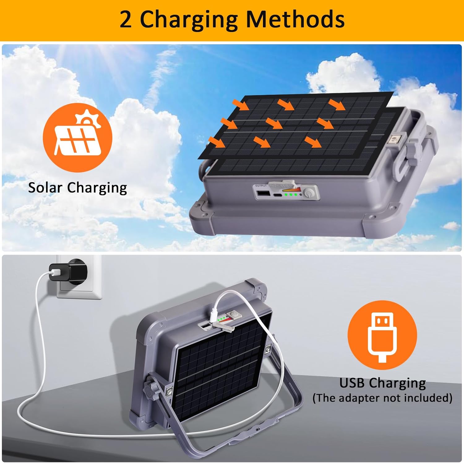 LED Work Light 100W Portable LED Work Solar Light 10000LM Worklight with 5-Light Modes 6000mAh Rechargeable Floorlight IP66 Waterproof Outdoor Working Lamp for Emergency, Camping