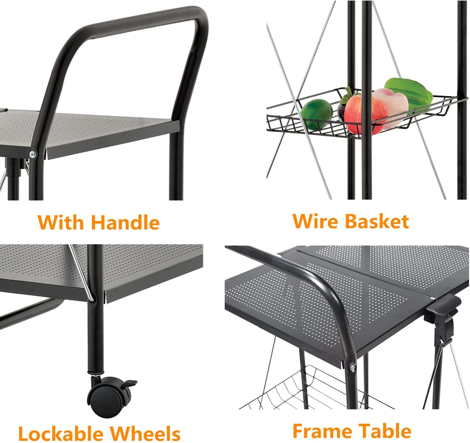 Foldable Table Kitchen Serving Cart with Wheels Multi-purpose Coffee Bar Serving Cart with Handle Mobile Organizer Trolley for Kitchen Bar