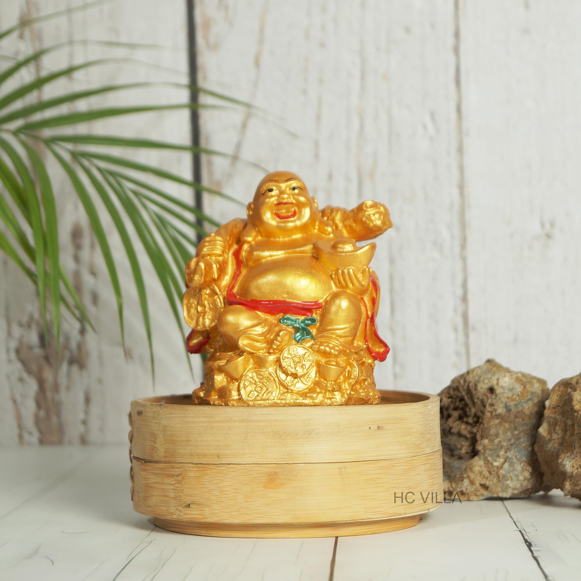HC VILLA Vastu/Feng Shui Laughing Buddha for Wealth and Business (Large) (Holding Gold)