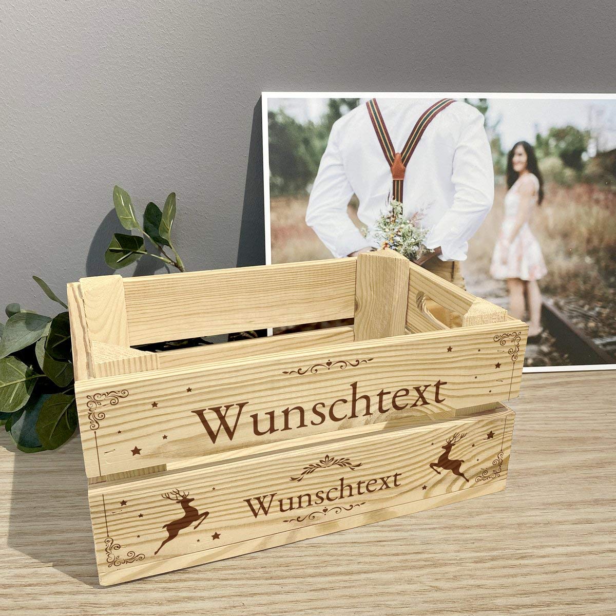 printplanet® - Holzkiste mit Name selbst gestalten - Holzkiste mit Text oder Wunschnamen Personalisieren und Bedrucken - Motiv : Weihnachten