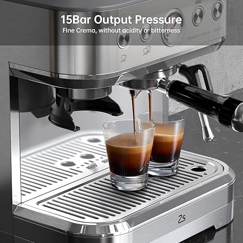 Miniatura 3 de Máquina de café expreso de 20 bares, máquina de café espresso semiautomática con molinillo, acero inoxidable, cafetera de café espresso con leche