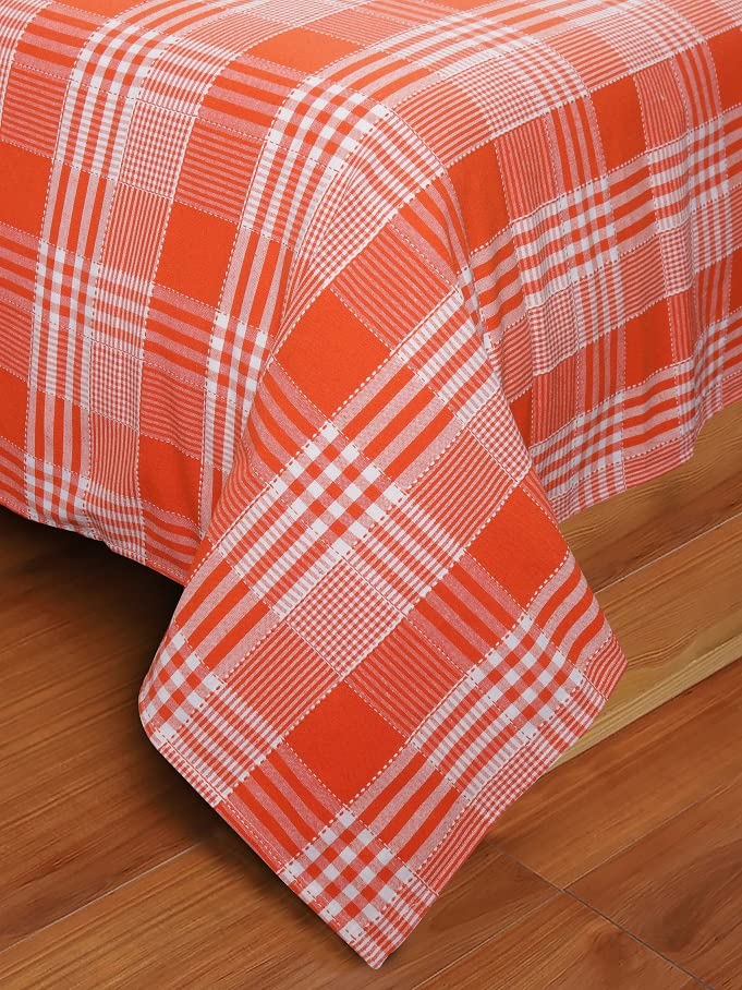 Image of AIRWILL, 200GSM Handloom Cotton Double Bedsheet with 2 Pillow Covers (Track Dobby Orange)