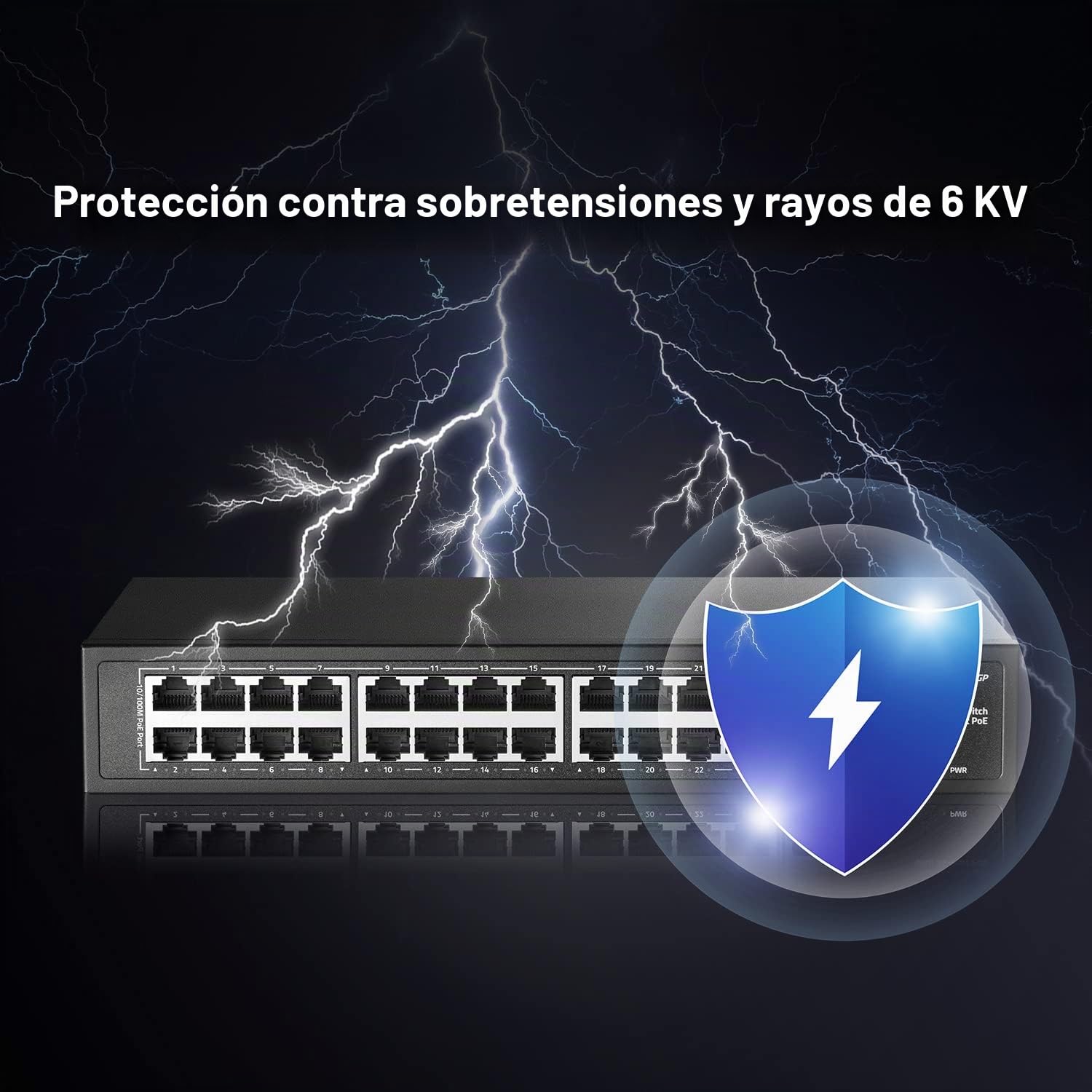 24 Port PoE Switch, 10/100Mbps PoE+ Ports, 2 Gigabit Ethernet Uplink, IEEE802.3af/at, MAX 300W, VLAN & PoE Extend 250m, RackMount Fanless Unmanaged Ethernet Switch