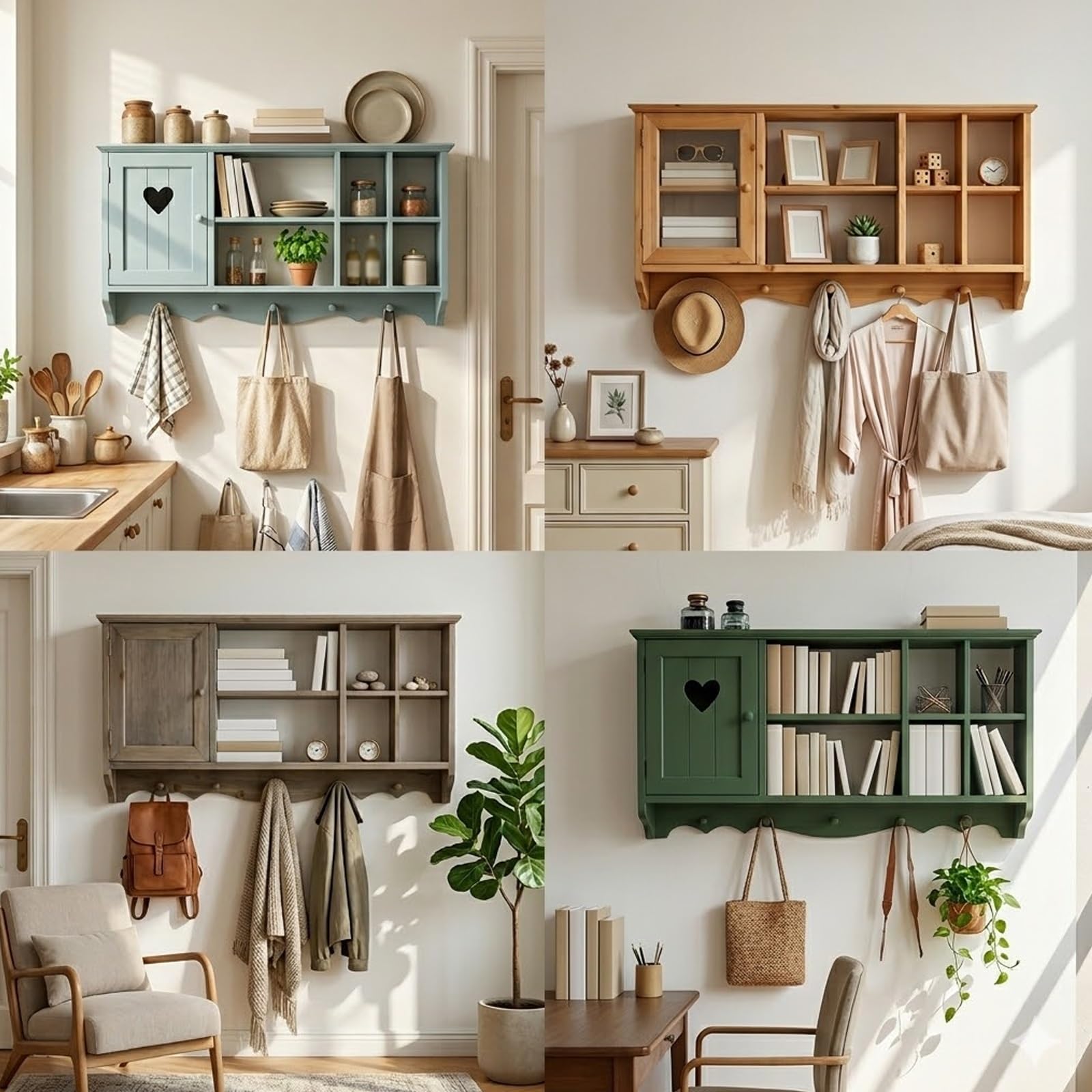 Mensola A Sospensione In Legno Con Porta,Armadietto Parete Multiscomparto,Espositore Salvaspazio Per Soggiorno,Cucina, Camera E Ufficio(15)