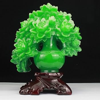 おすすめ！中国工芸品　牡丹の花置物　風水アイテム Amazon.co.jp: 風水金のなる木緑色の牡丹の花の像は富と幸運を