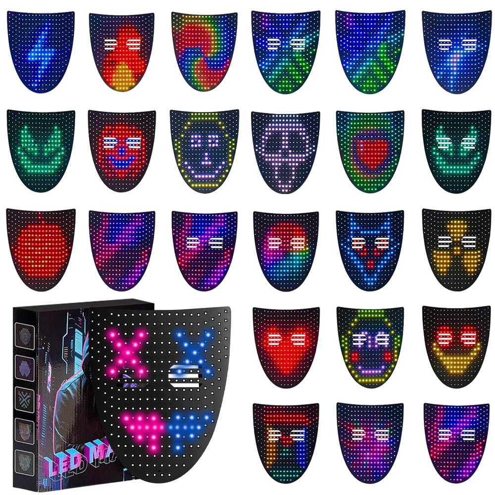 Máscara LED con detección de gestos, máscara iluminada de Halloween, máscaras transformadoras faciales con luz LED con 50 imágenes, máscaras luminosas LED digitales para Halloween, cosplay