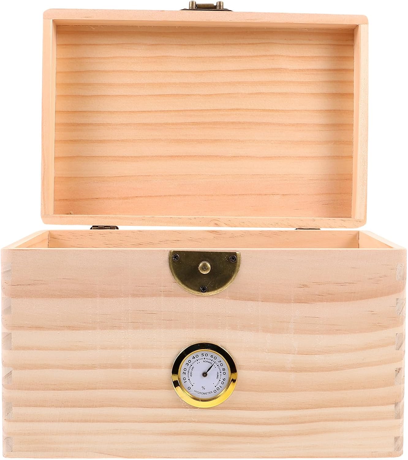 Wooden Tea Storage Box Organizer with Hygrometer Small Size Unpainted Wood Tea Holder Chest Kitchen Counter Organizer