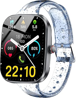 Lamshaw Compatible with Kuizil Smart Watch Band, Women, Soft Silicone Glitter Clear Sport Strap Compatible with Kuizil T70 1.91" Smartwatch