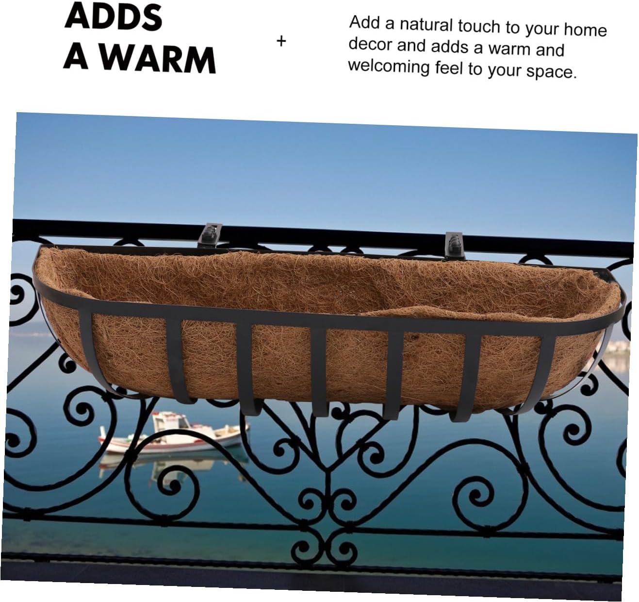 Iron Art Coconut Palm Hanging Basket 24 Inch Wall-Mounted Flowerpot Holder for Outdoor Patio Garden Decorative Plants