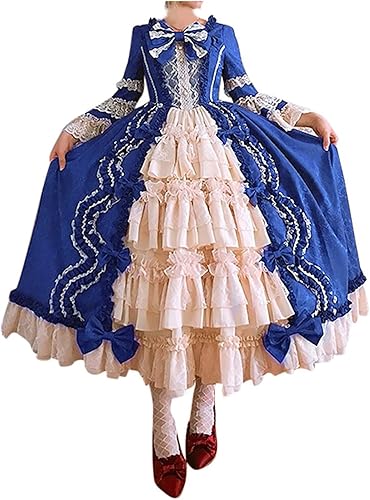 Miniatura 53 de SHOPESSA Vestido victoriano para mujer, vestido de lolita francesa, disfraz de princesa, vestido renacentista, manga acampanada, corte de cosplay Un