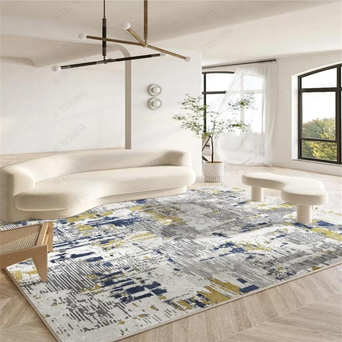 Tapis de salon 120x170cm bleu et jaune pastel pour chambre gamer