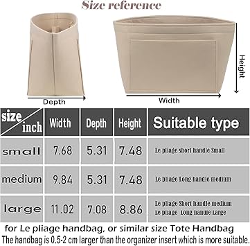 Le Pliage Neo (Büyük) Çanta Düzenleyici için Çanta Düzenleyici Ekleme Parçası - Premium Keçe Düzenleyici, Bej, Large
